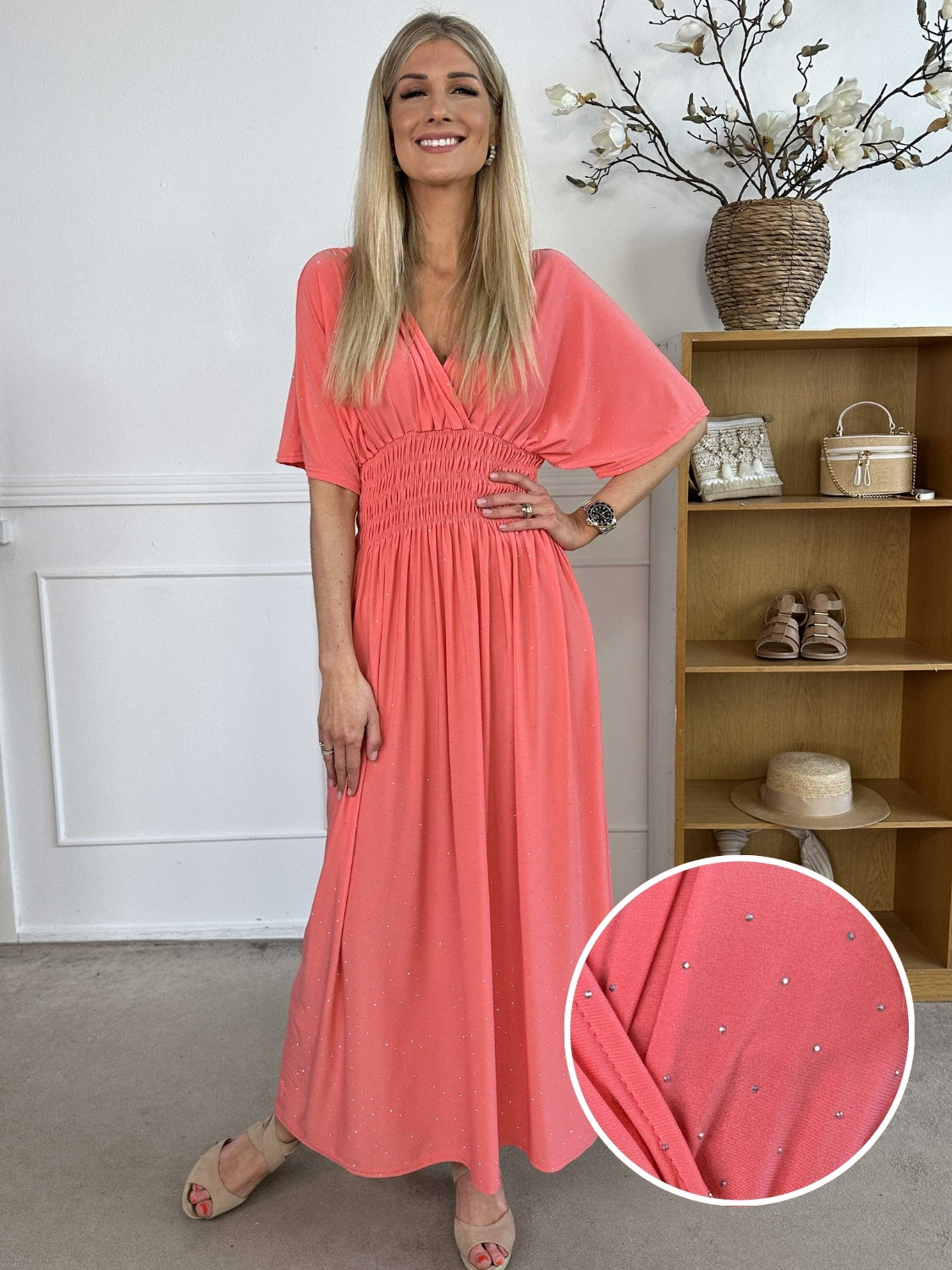 Pams Crystal - Lång plus size stretchklänning med strass