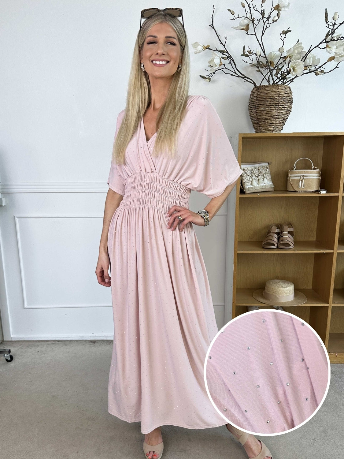Pams Crystal - Lång plus size stretchklänning med strass