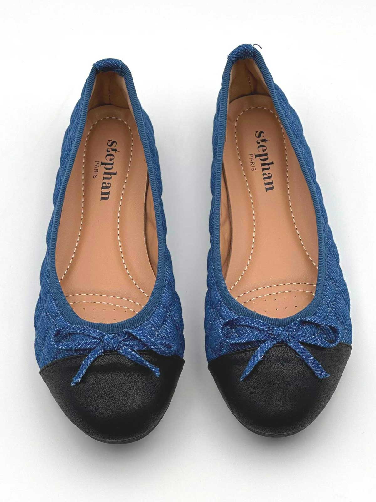 Pamela - Söta ballerinaskor i denim med rosett