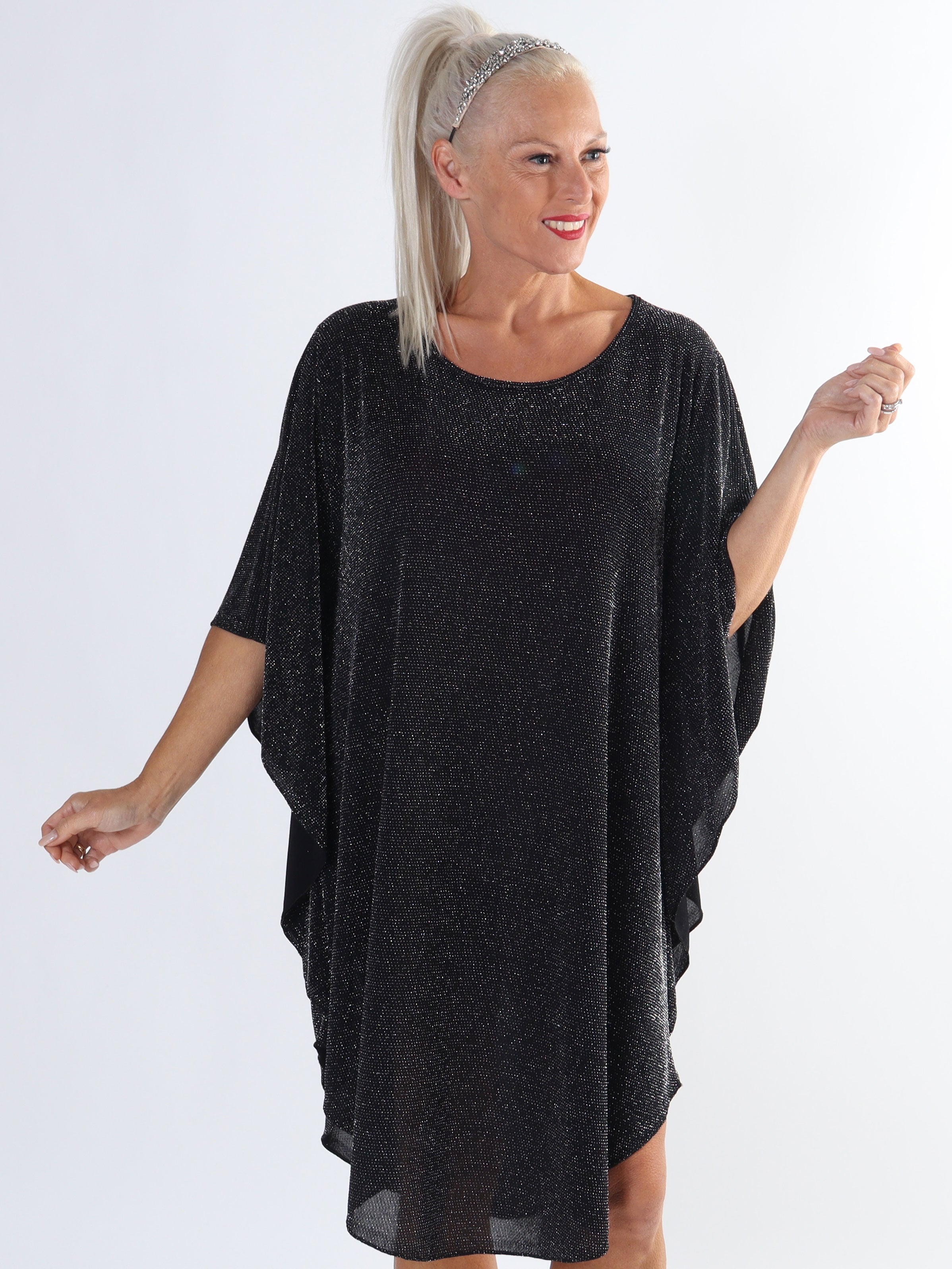 Almira Glitter - Plus size tunikaklänning med glittertråd och lösa ärmar