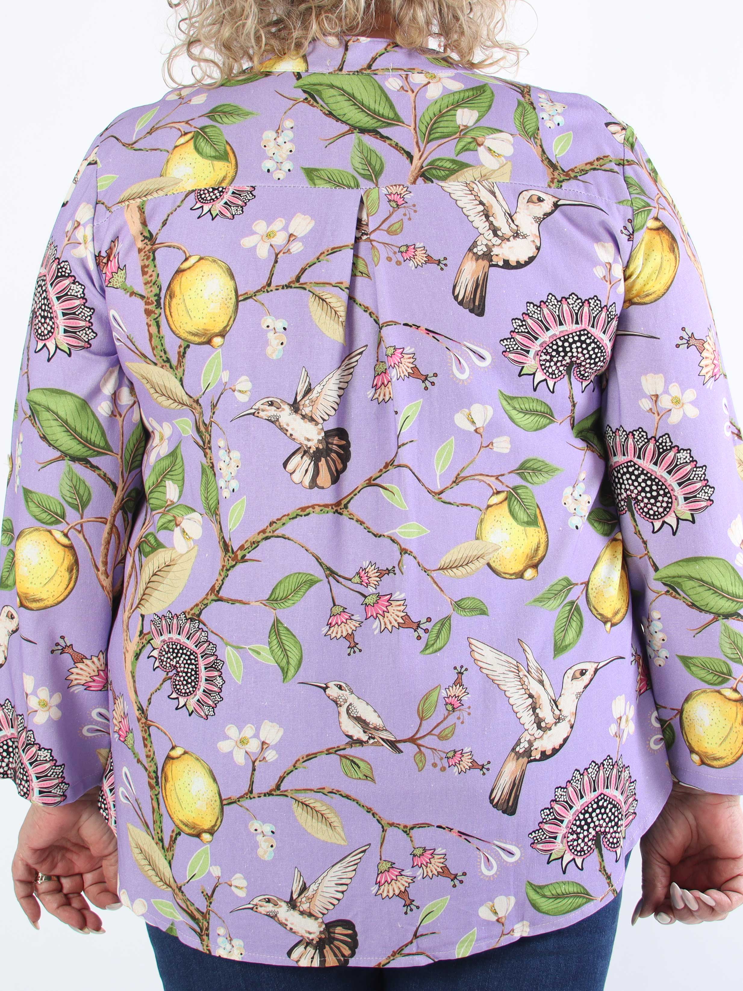 Almira - Plus size-skjorta i linne och bomull med fågelmotiv
