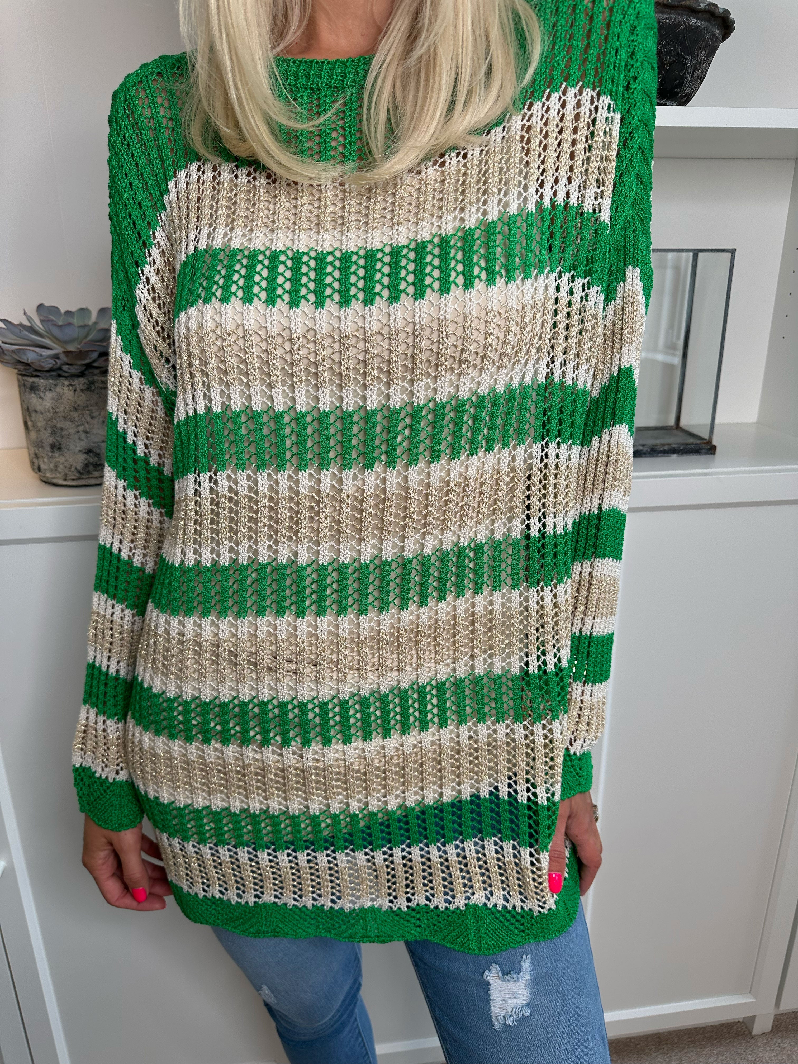 Ania - Randig stickad blus med hål