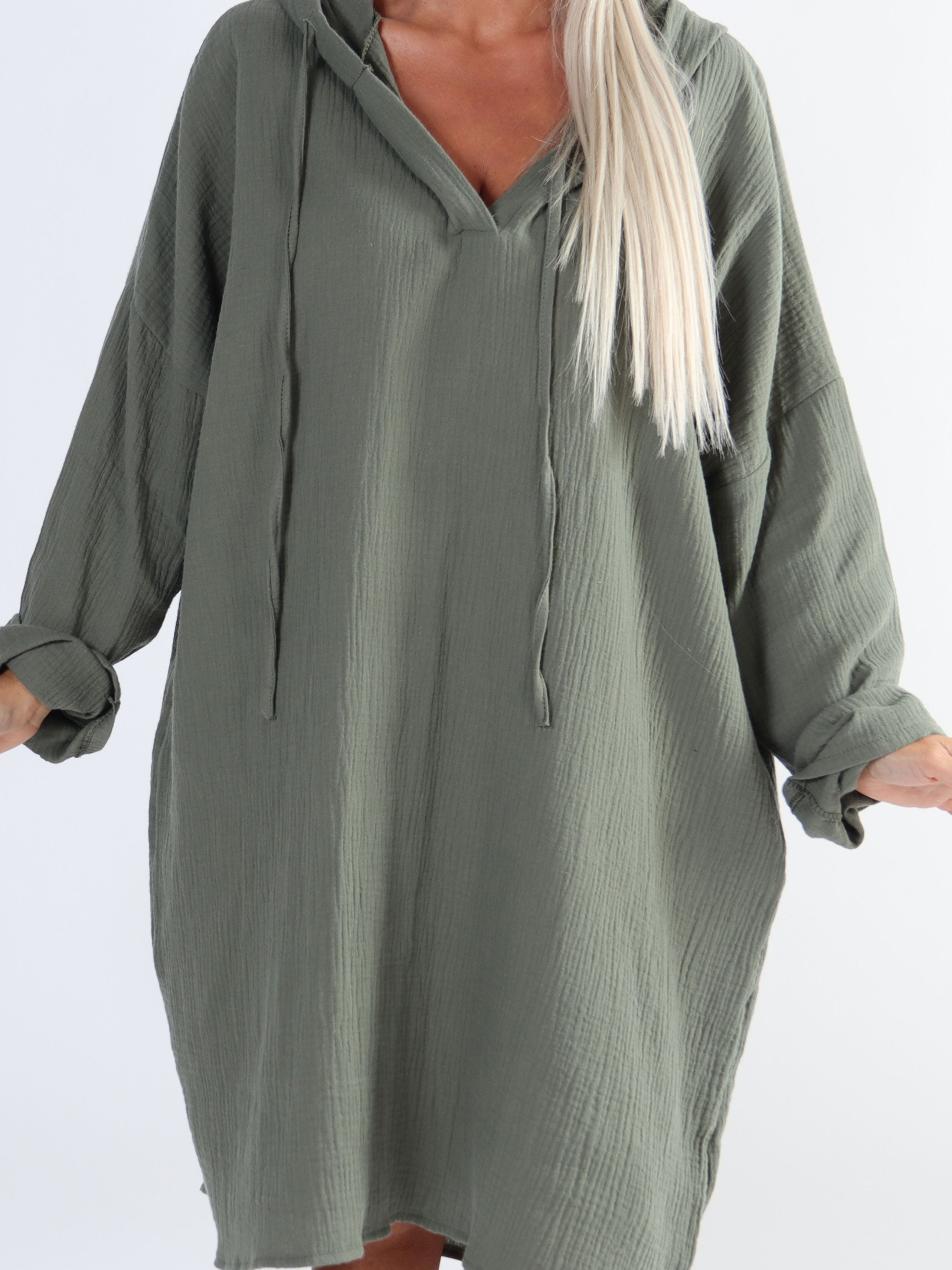 Anicha - Mjuk plus size klänning i bomull med luva