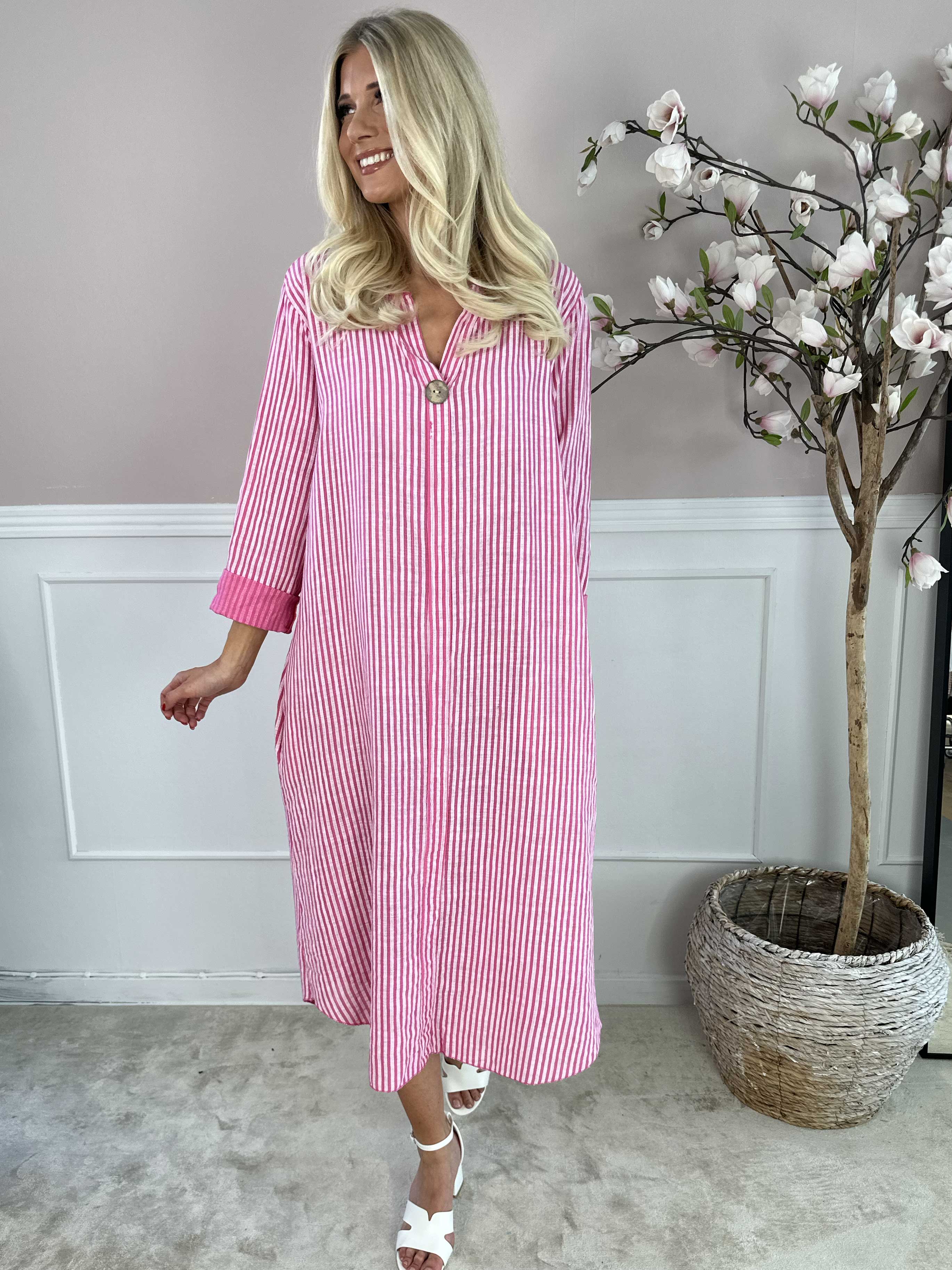 Arizona Stripe - Lång bomullsklänning i linneliknande tyg