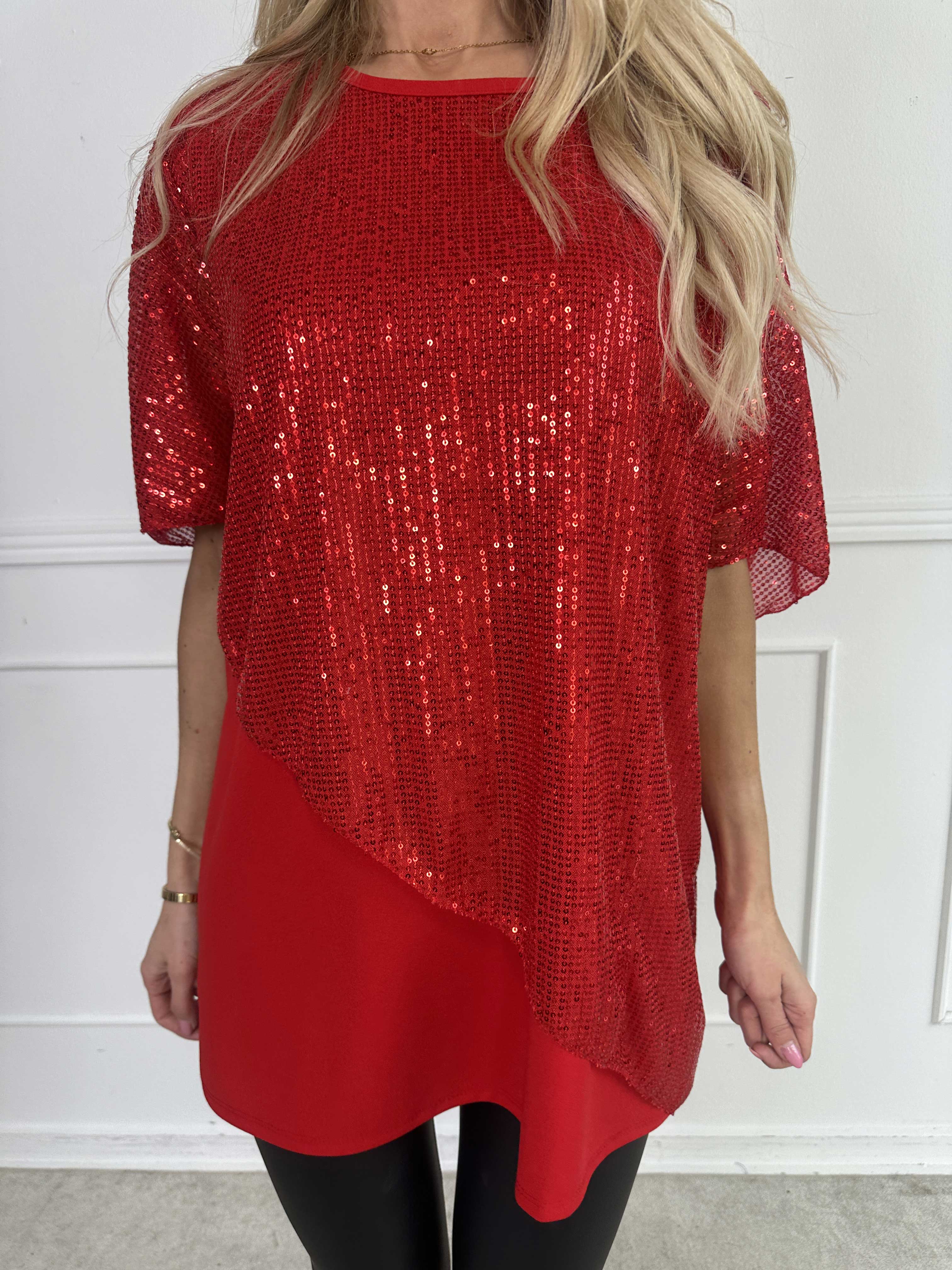 Aude - Oversized tunika med asymmetriskt paljettlager