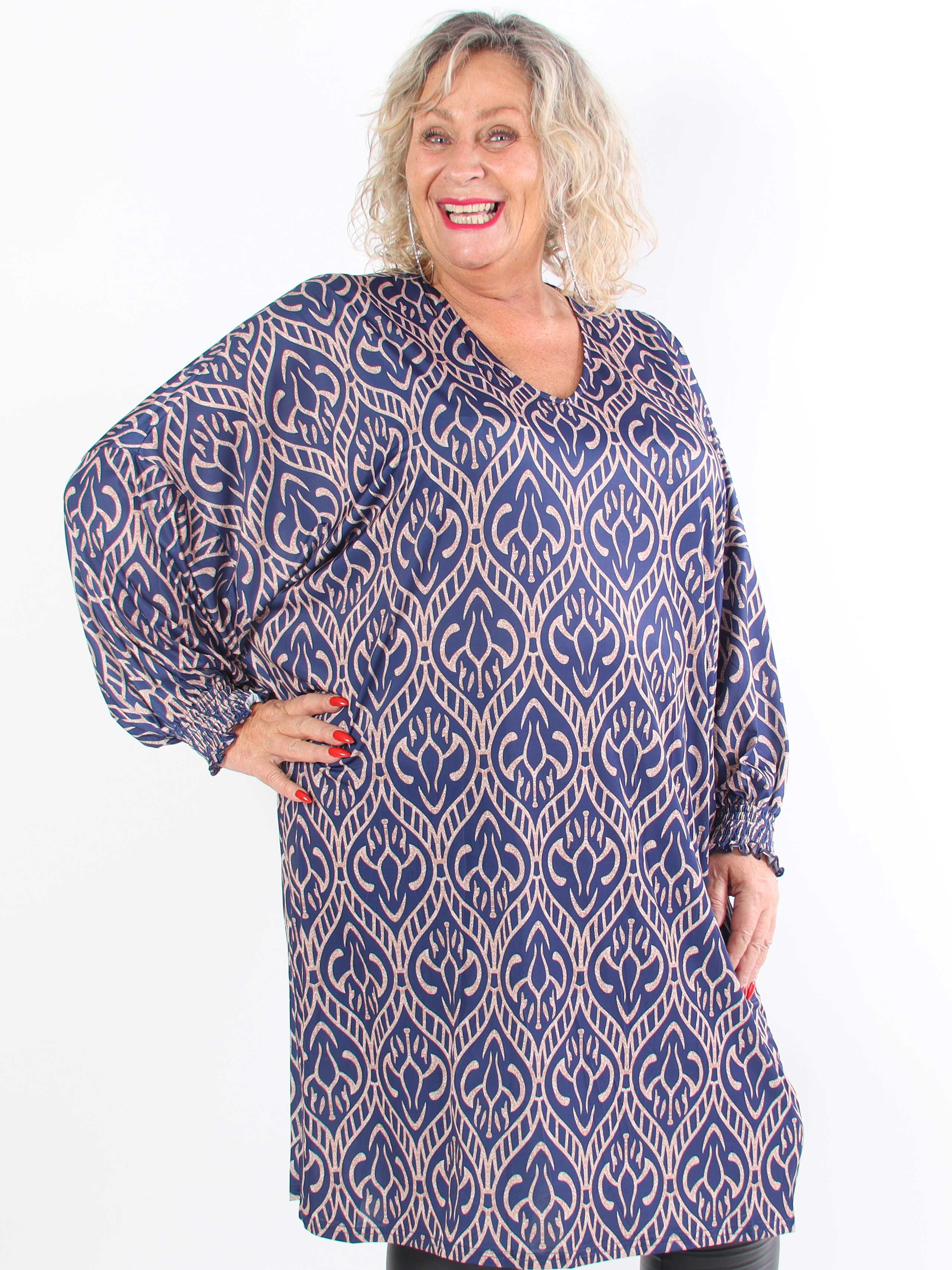 Azmina Boho L/S - Tunikaklänning i plus size med resår och lös passform
