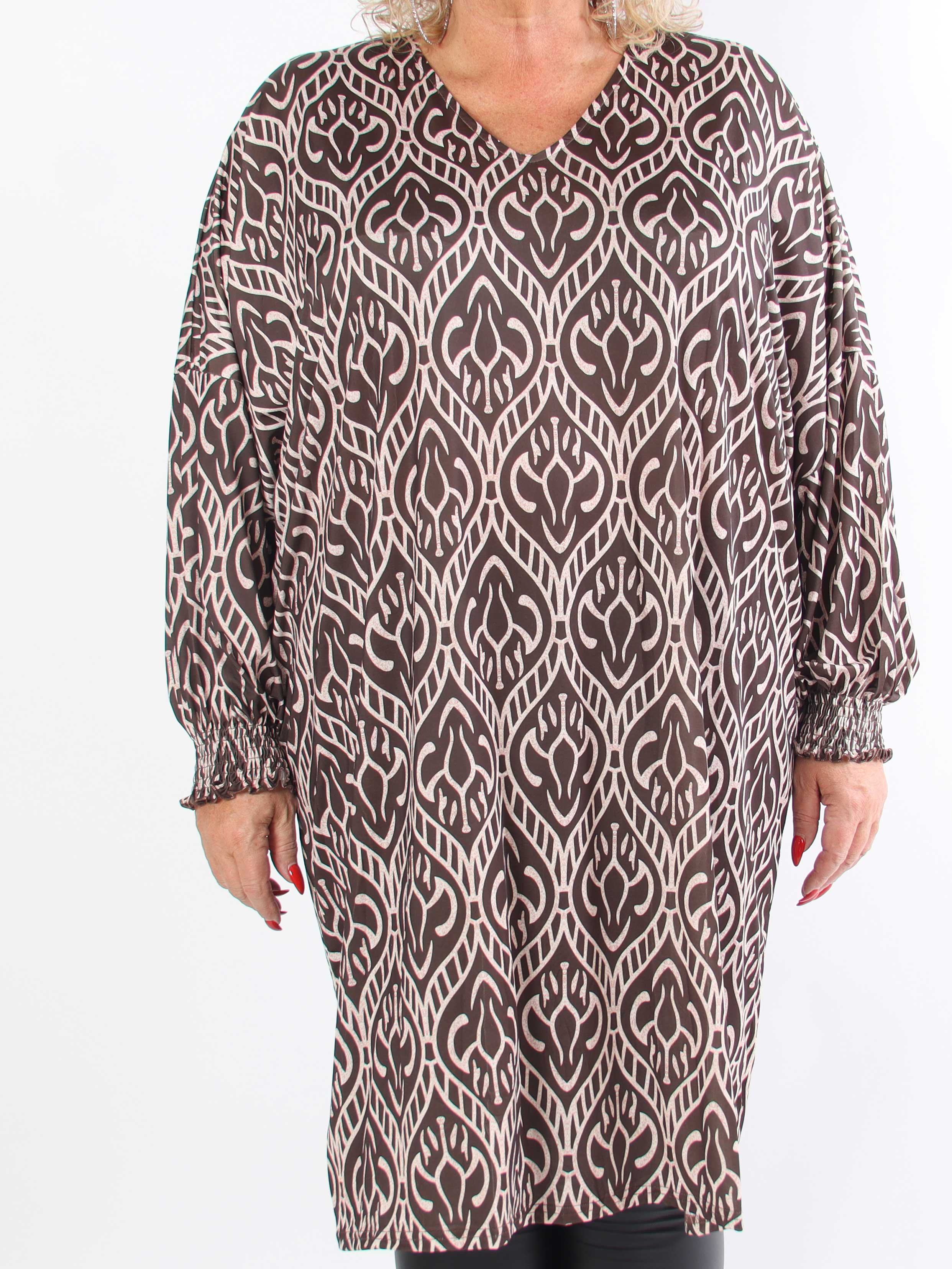 Azmina Boho L/S - Tunikaklänning i plus size med resår och lös passform
