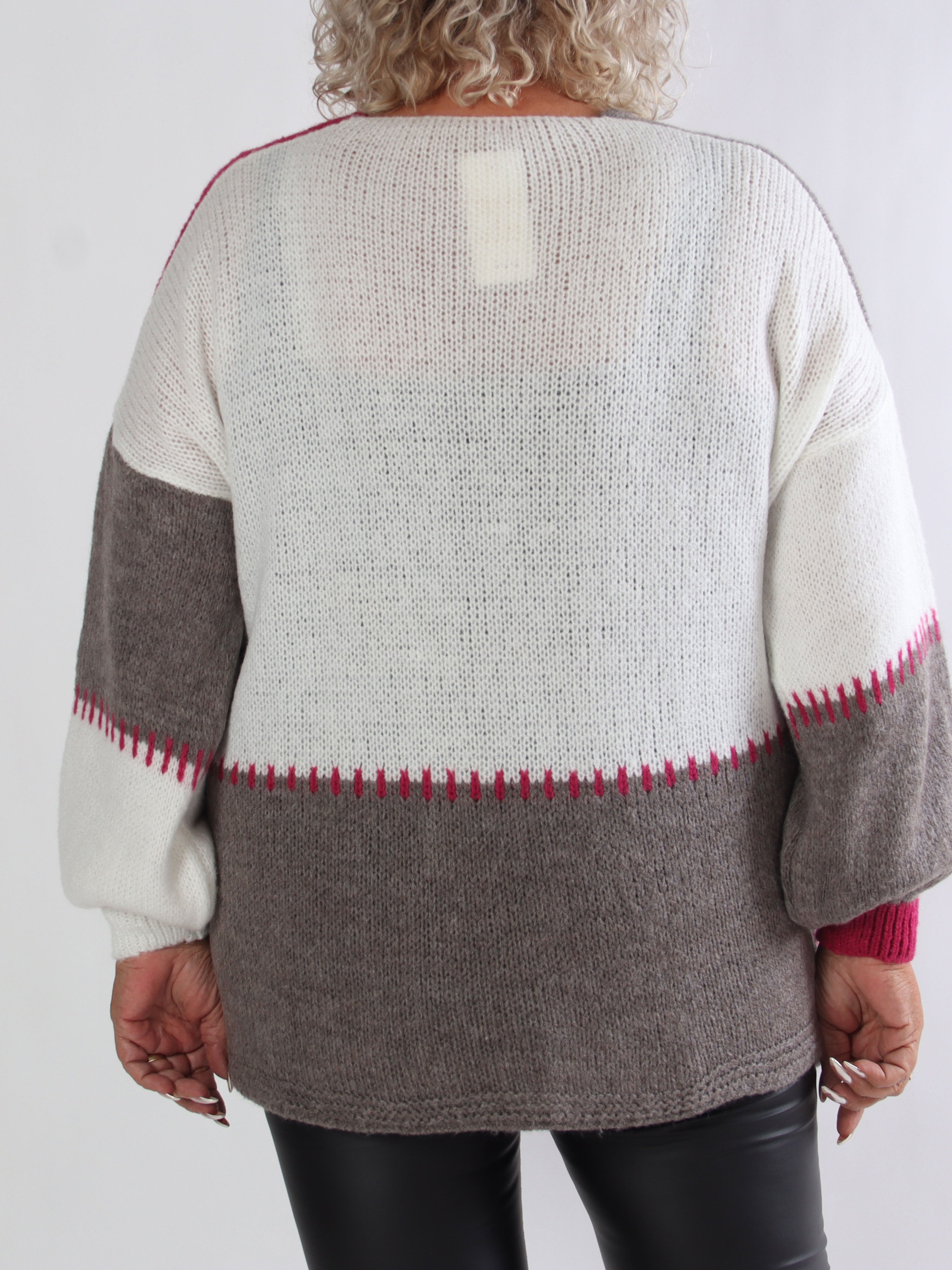 Belis - Flerfärgad stickad plus size kofta