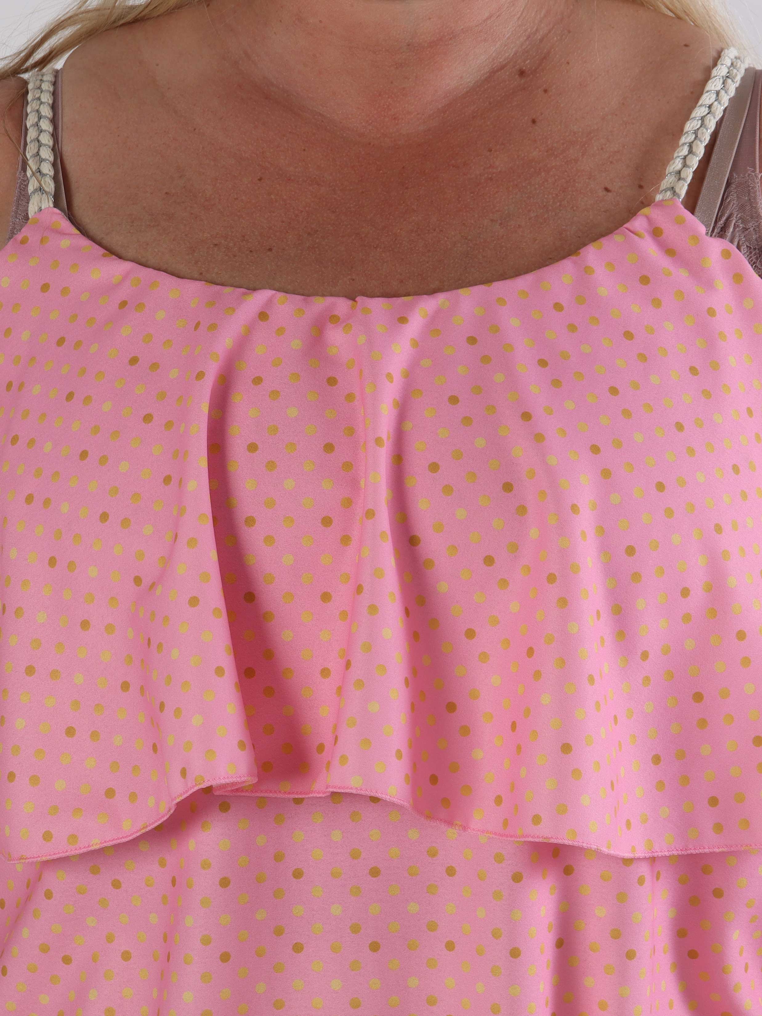 Blanca Dot Top - Prickig plus size topp med volangkant och flätade axelband