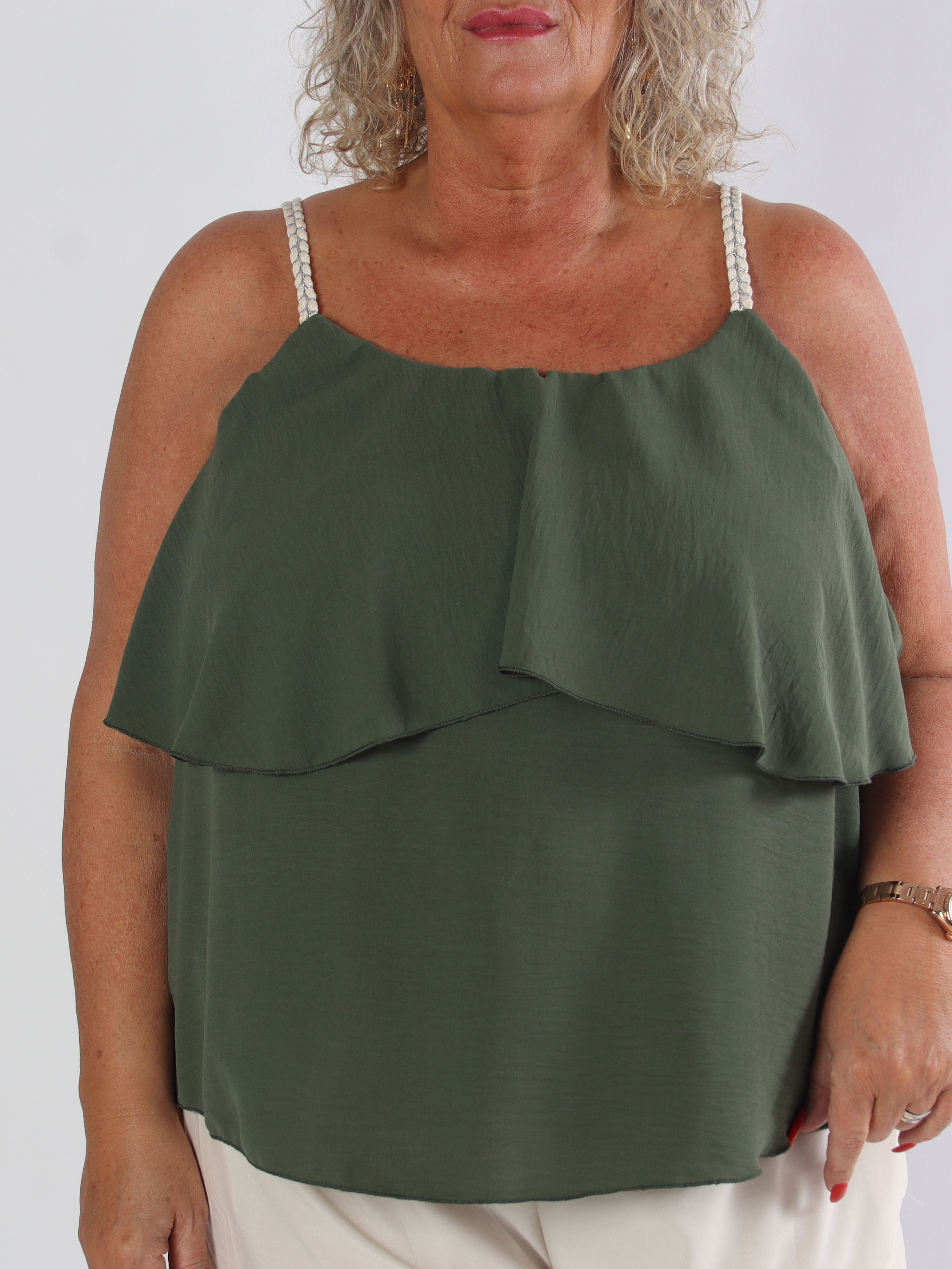 Blanca Top - Plus size topp med volanger och flätade band