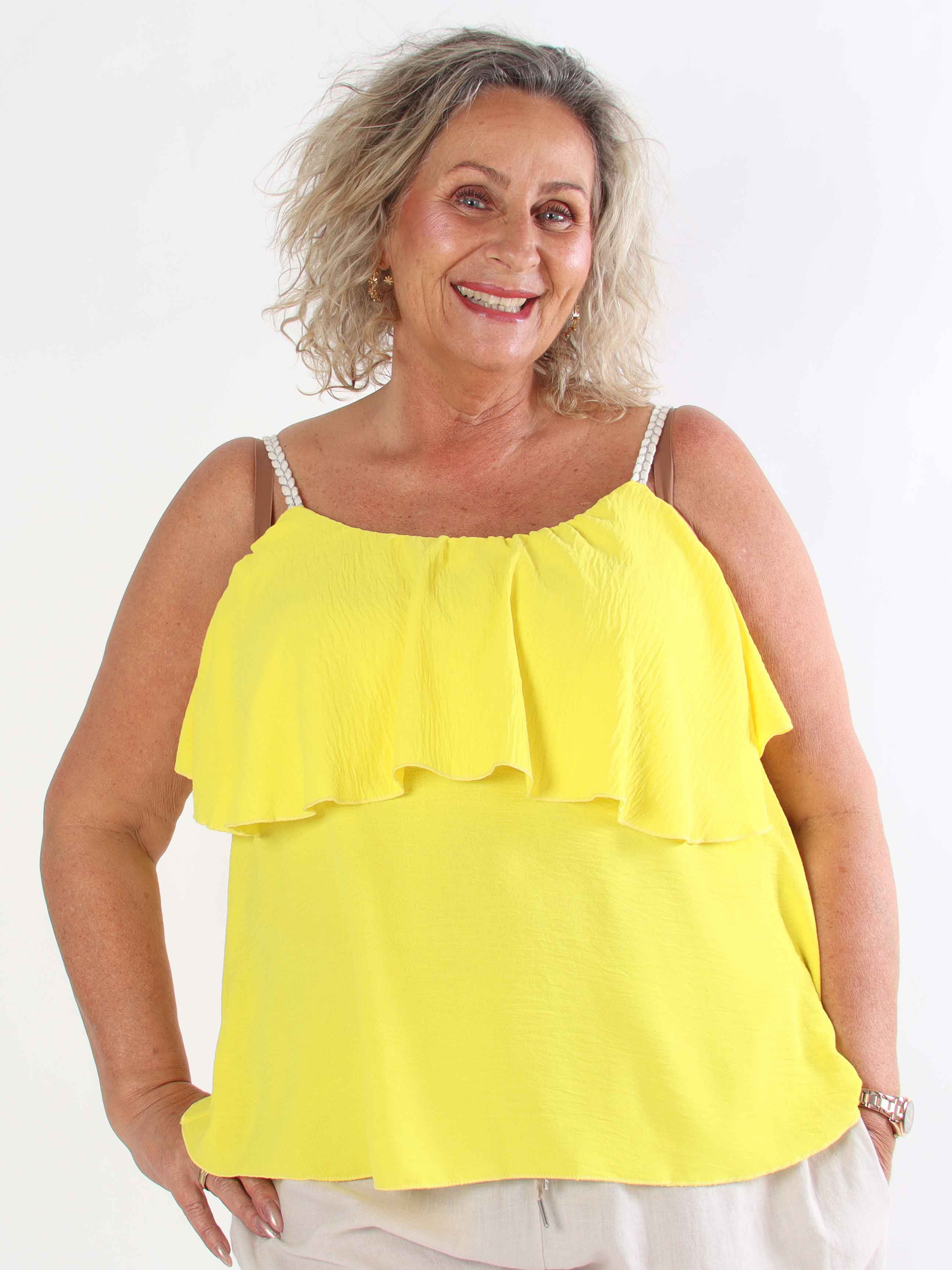 Blanca Top - Plus size topp med volanger och flätade band