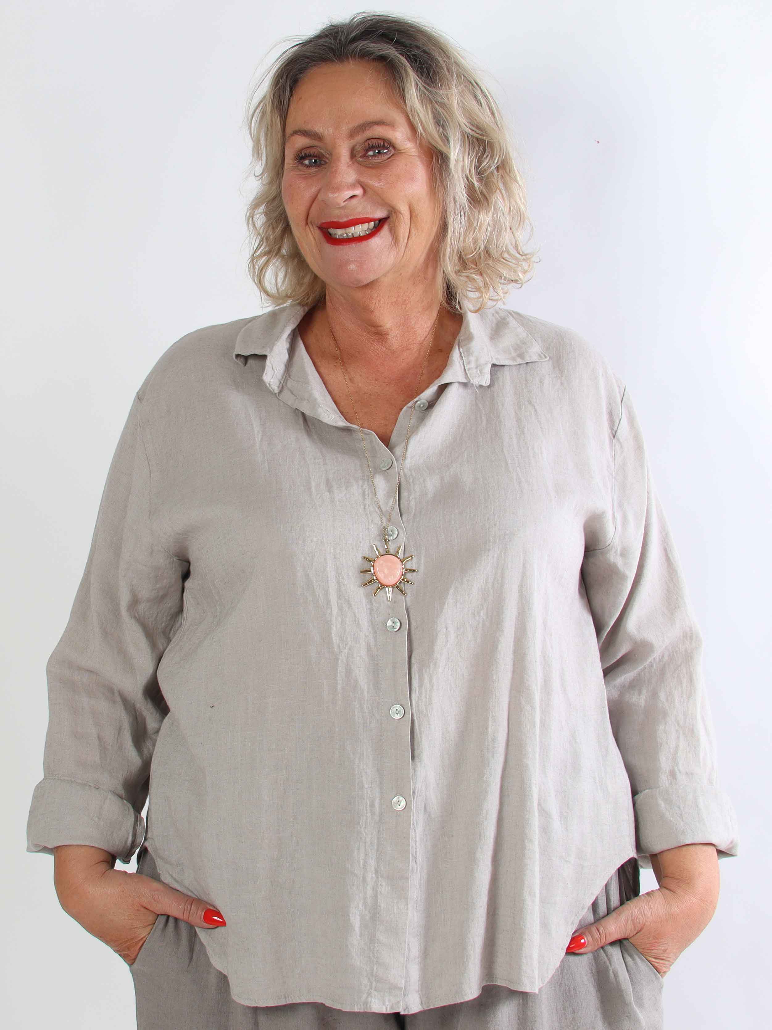 Clara Shirt - Enfärgad plus size skjorta i viskos och linne