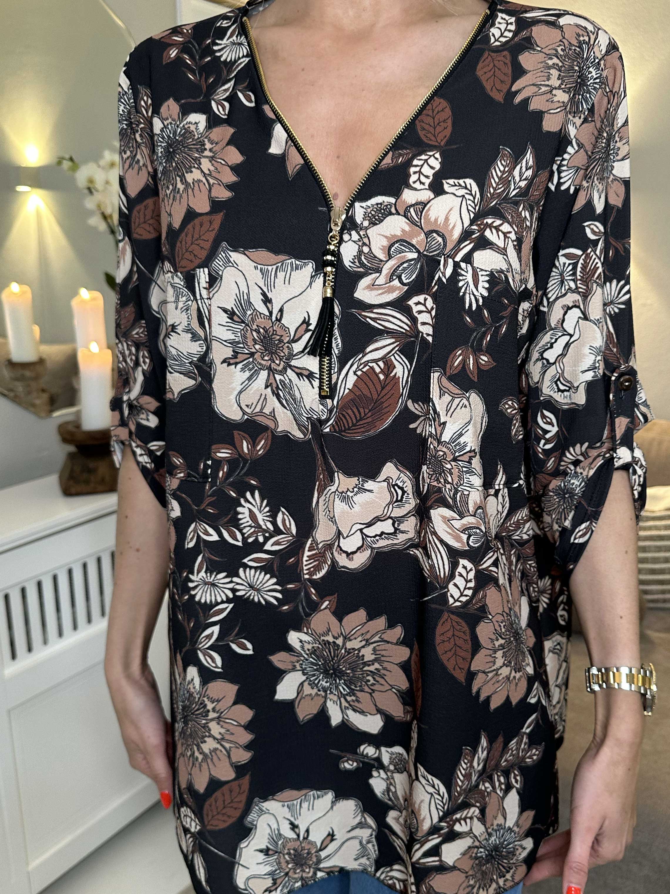 Claudia Flower - Tunika med blommönster och dragkedja