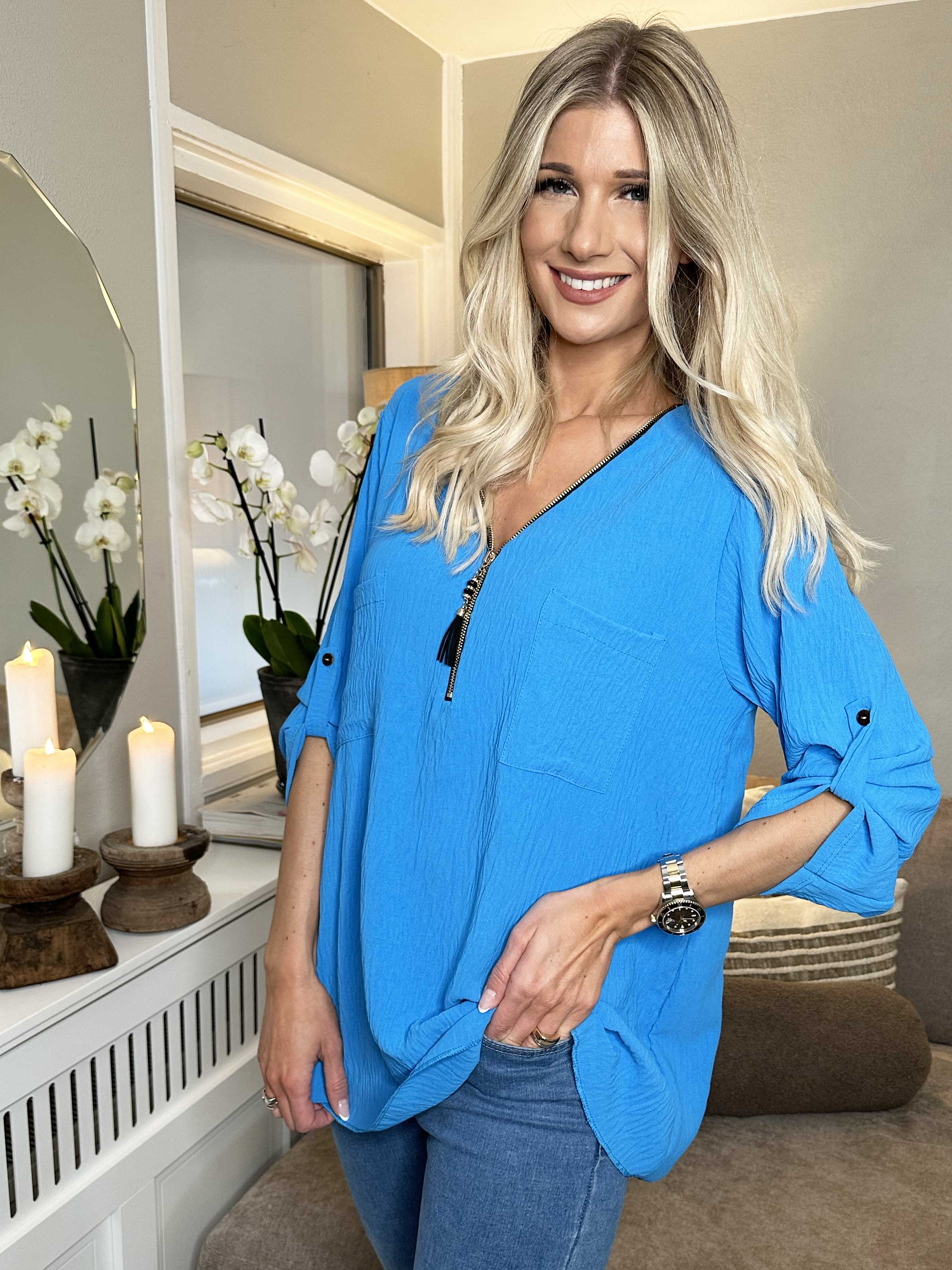 Claudia - Tunika i enfärgat med dragkedja - Black