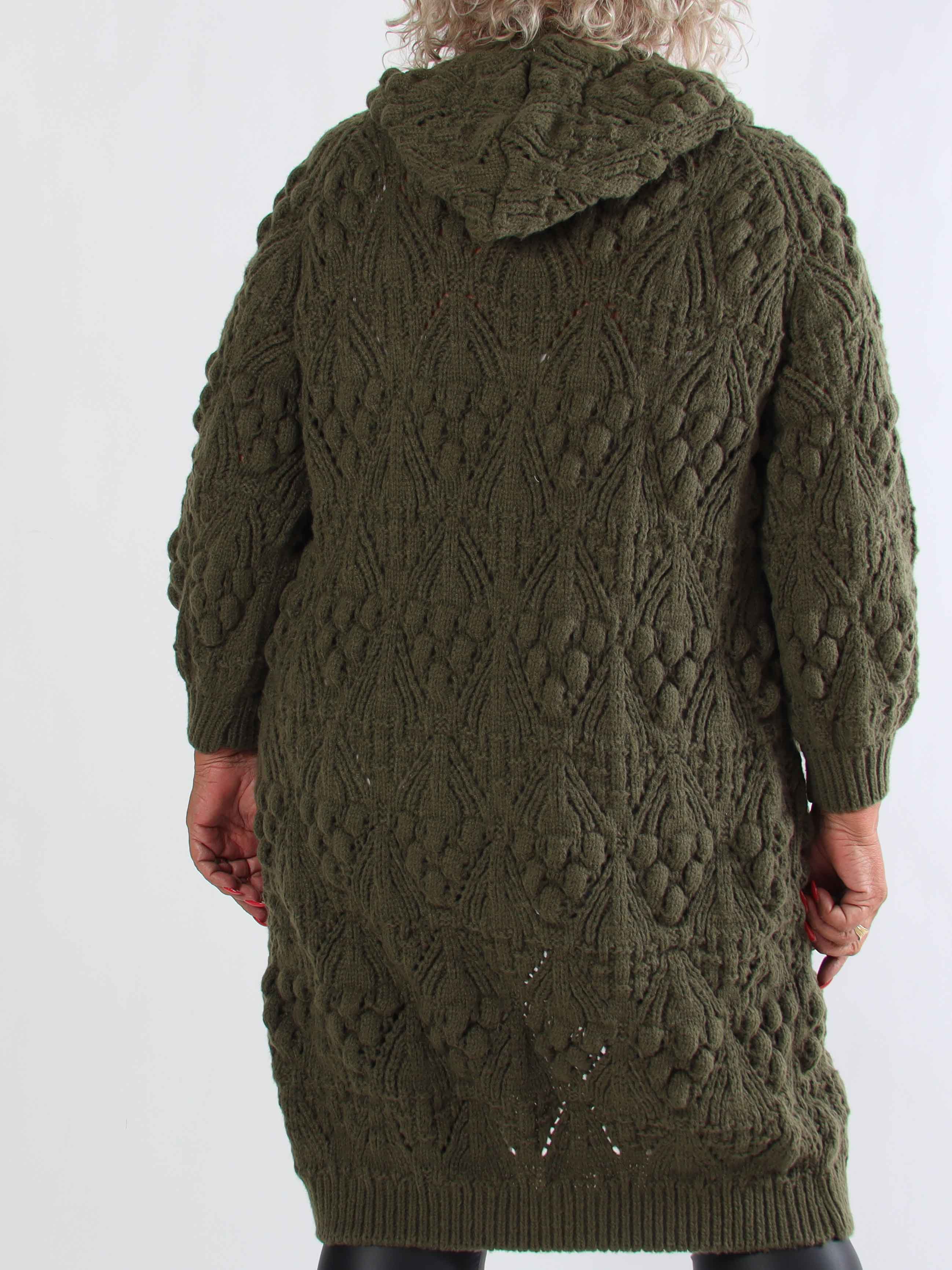 Cronia - Tjock stickad plus size kofta med luva