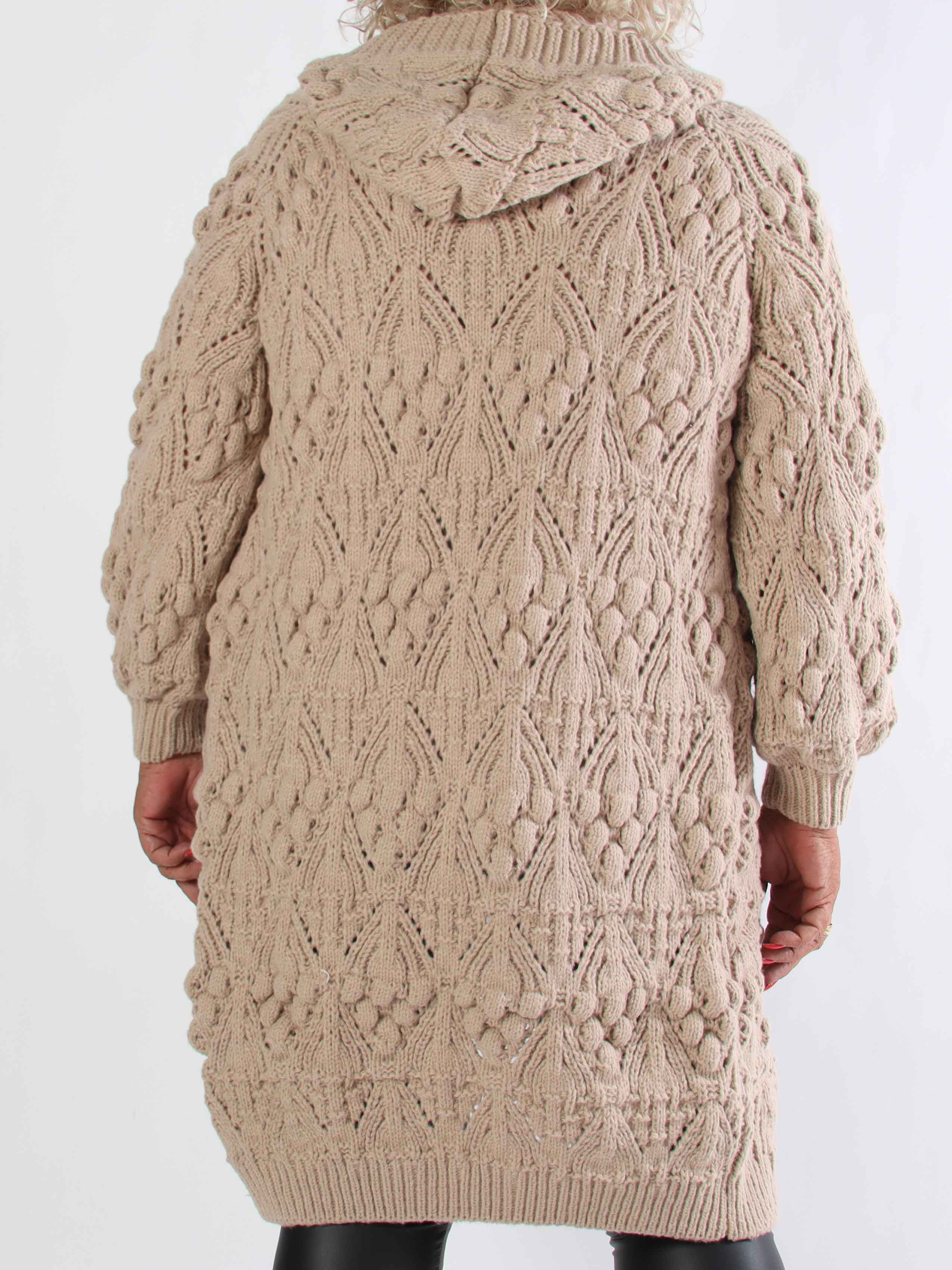 Cronia - Tjock stickad plus size kofta med luva