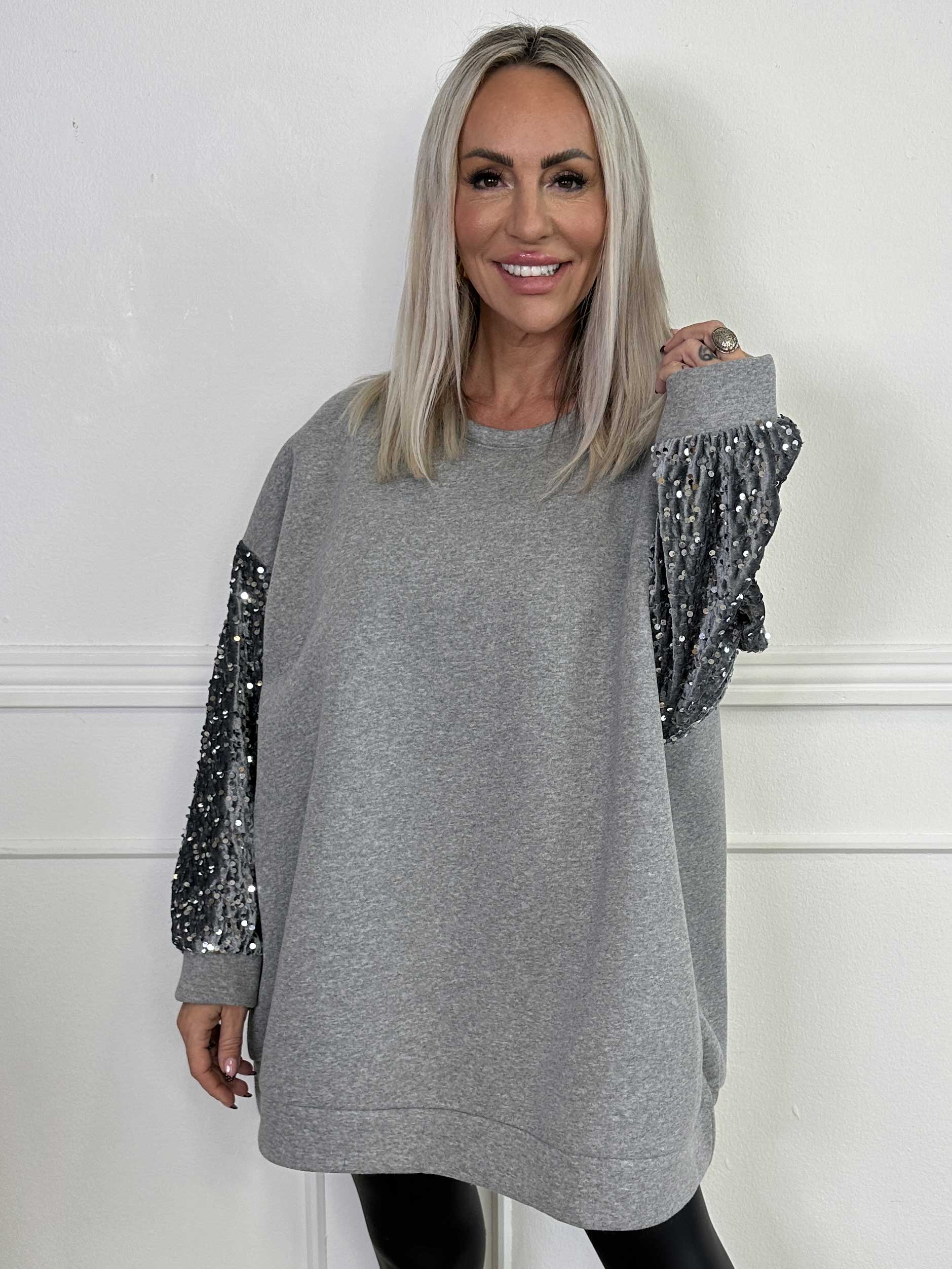 Cytherea - Oversized sweatshirt i bomull med paljetter på ärmarna