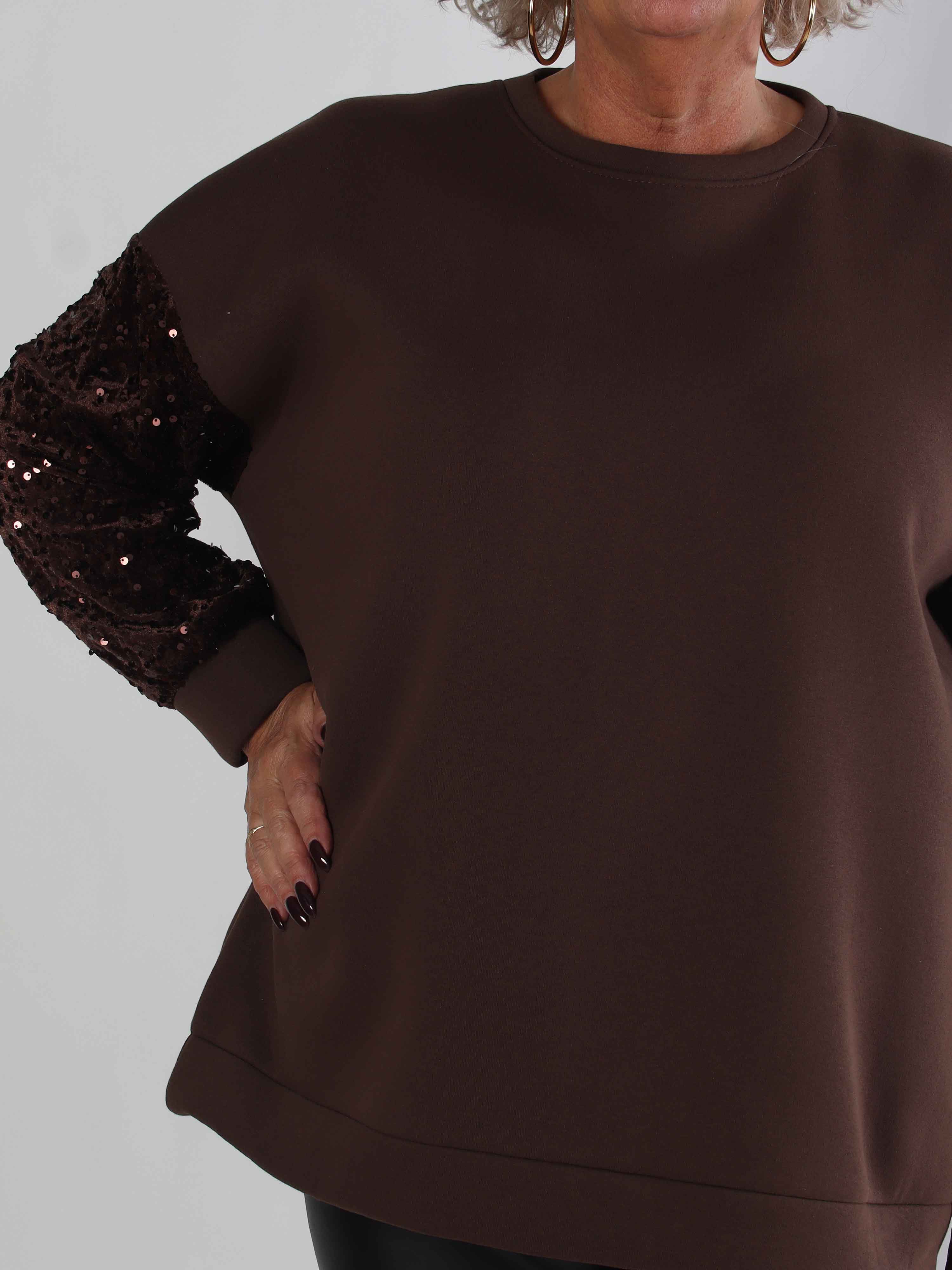 Cytherea - Plus size sweatshirt i bomull med paljetter på ärmarna