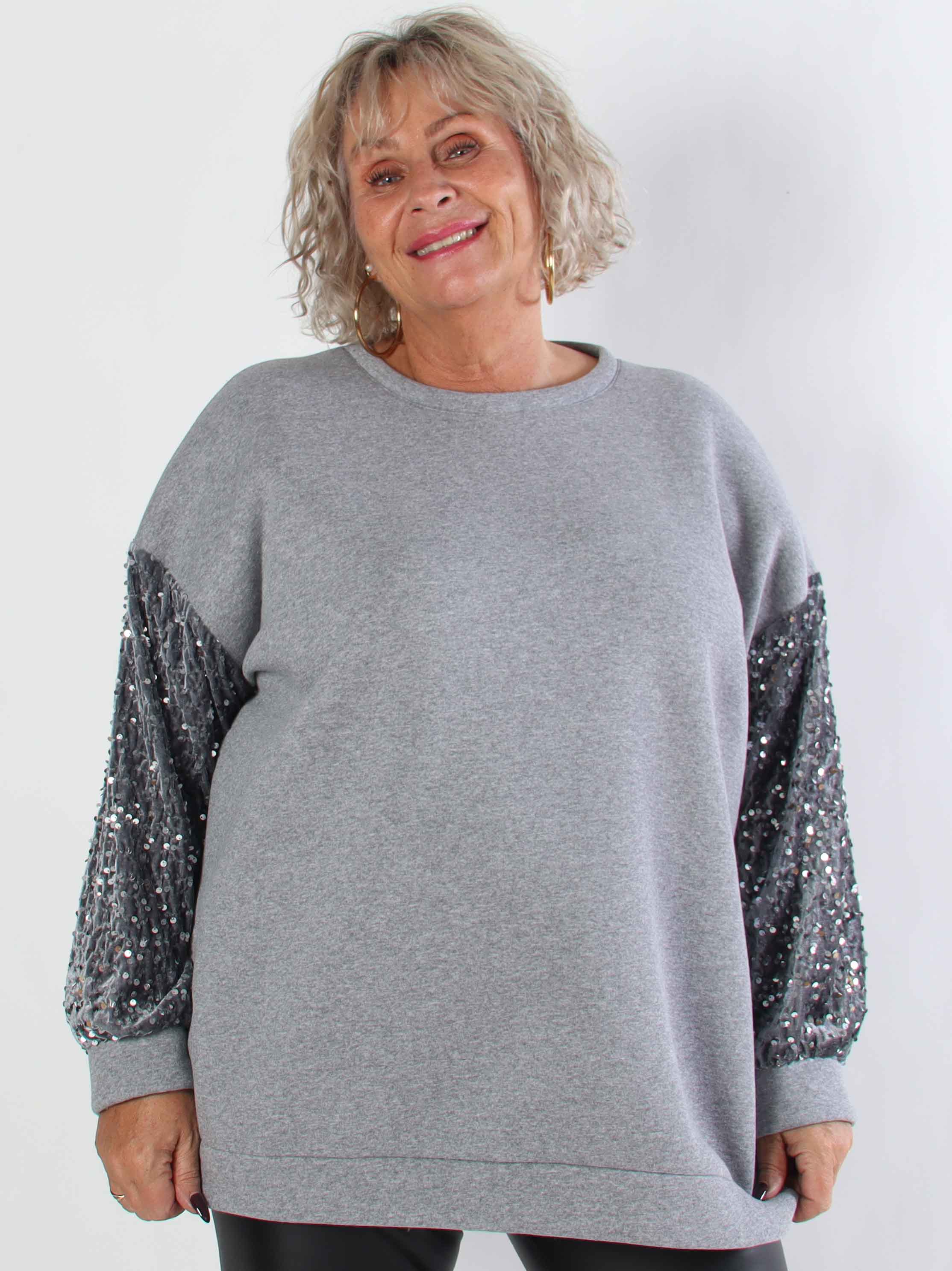 Cytherea - Plus size sweatshirt i bomull med paljetter på ärmarna