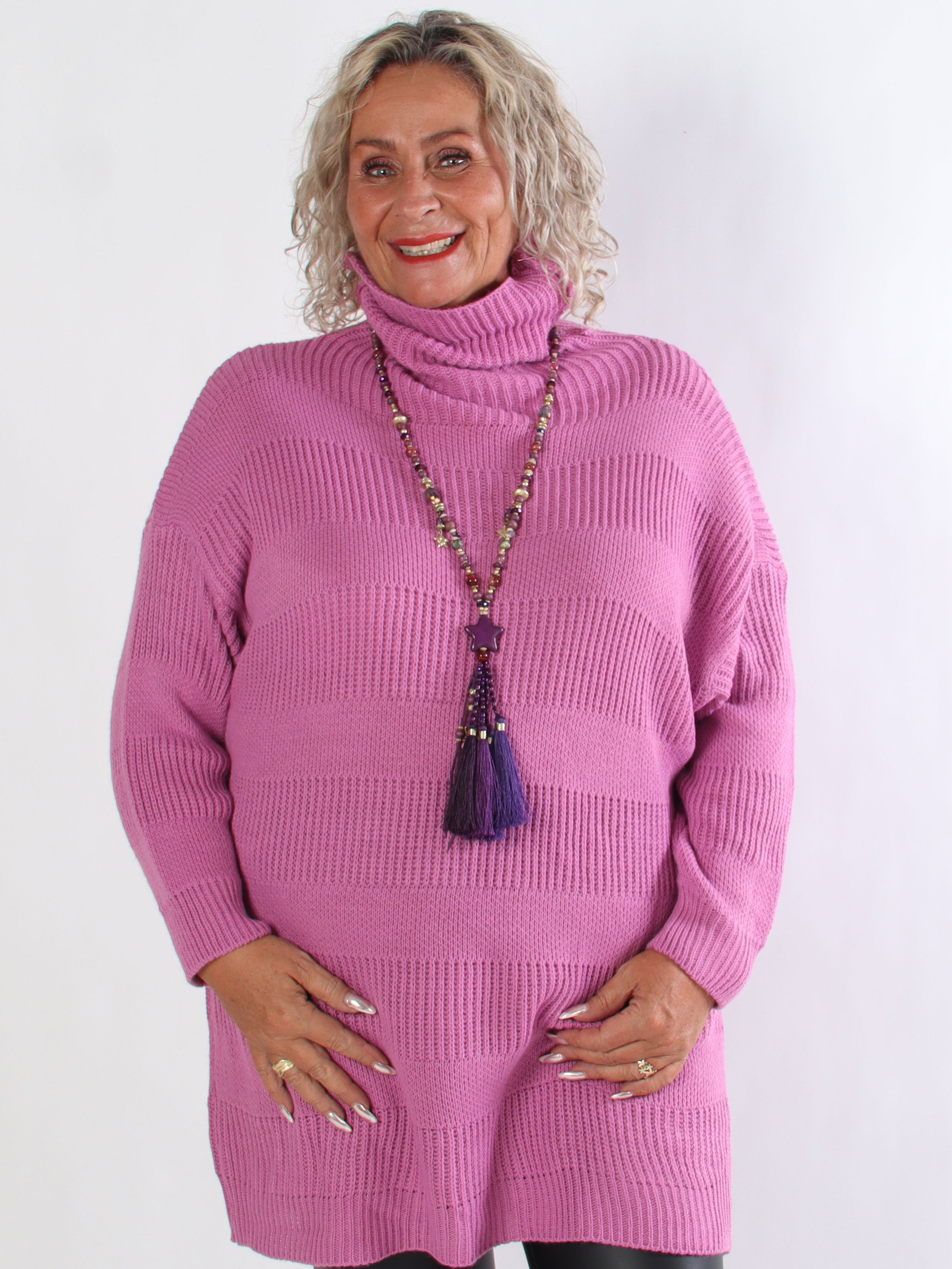 Dagmar - Stickad plus size klänning med polokrage