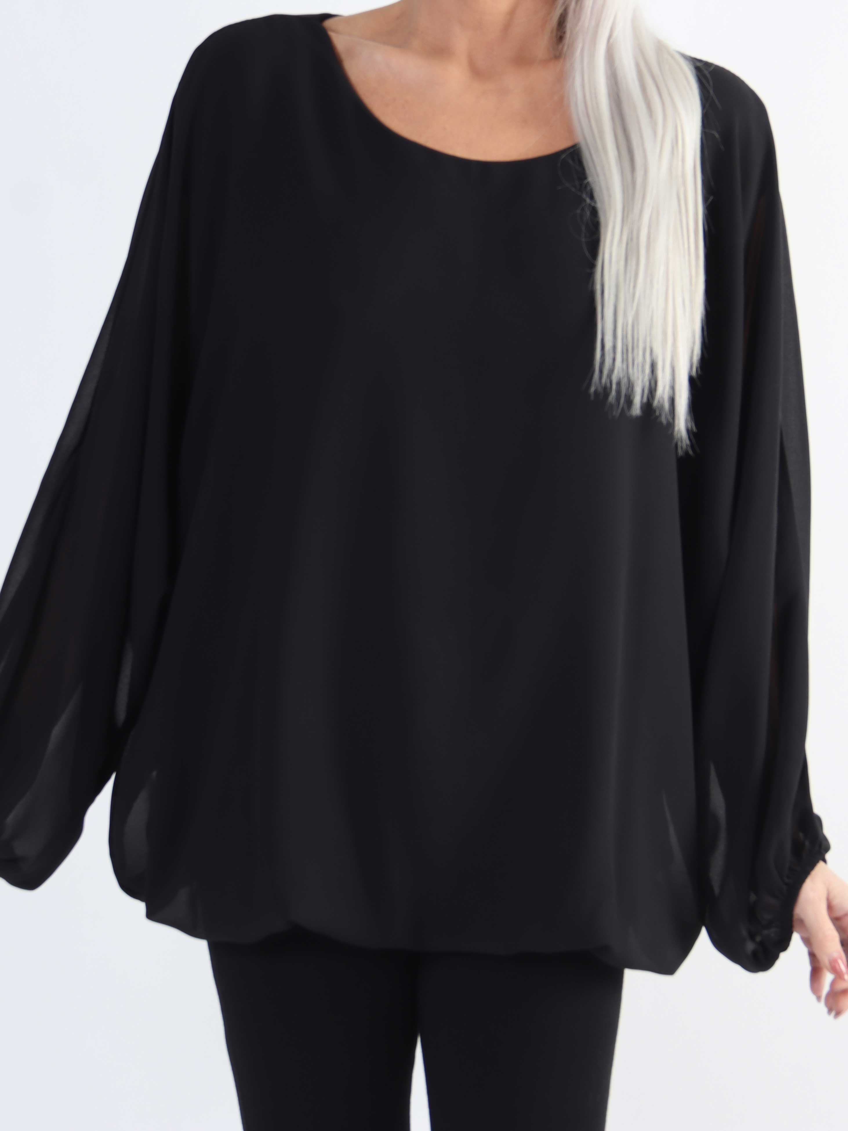 Destiny Plain - Plus size blus i chiffong med fladdermusärmar