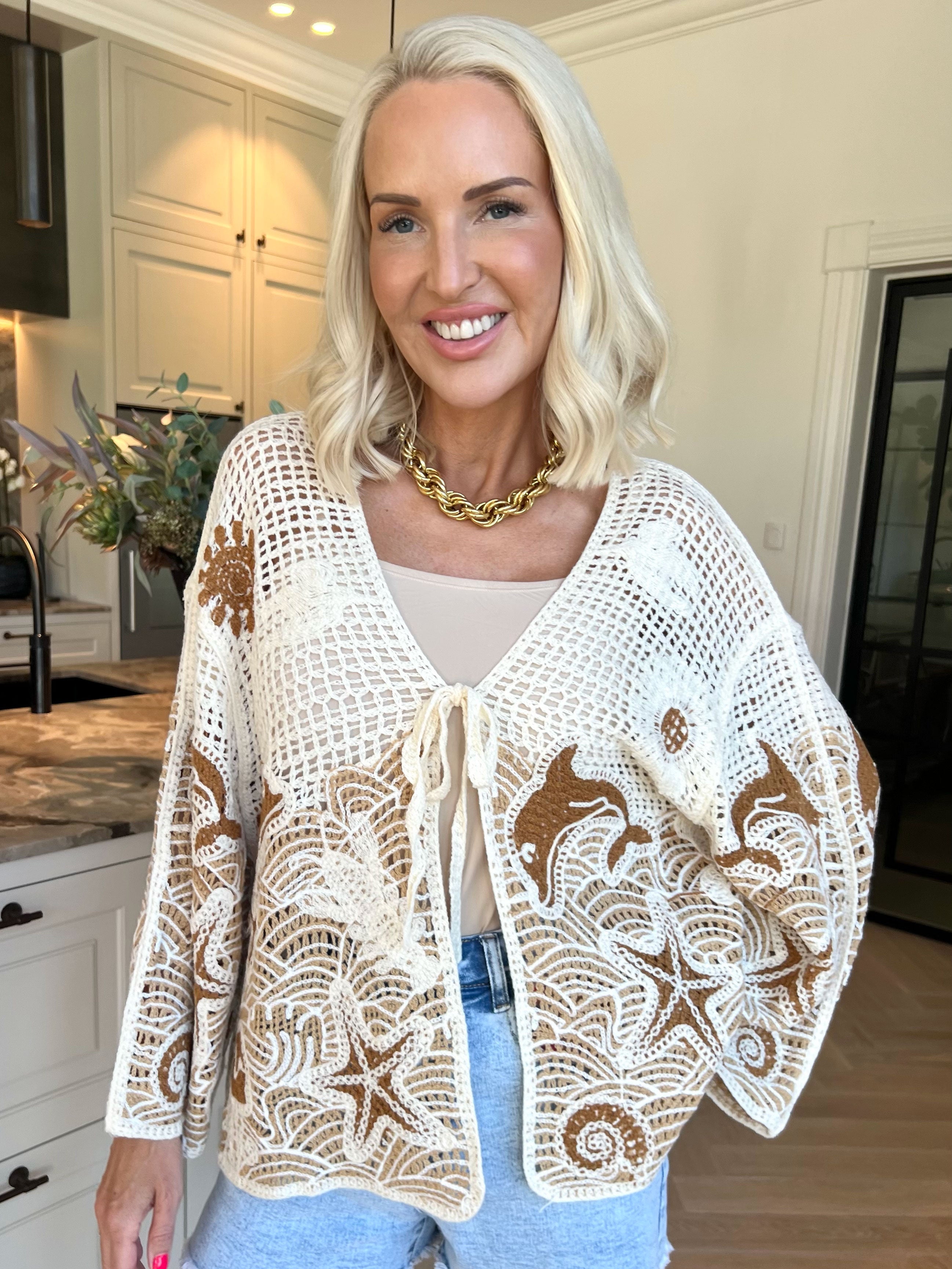 Diana - Hæklet bomulds cardigan med sommermotiver