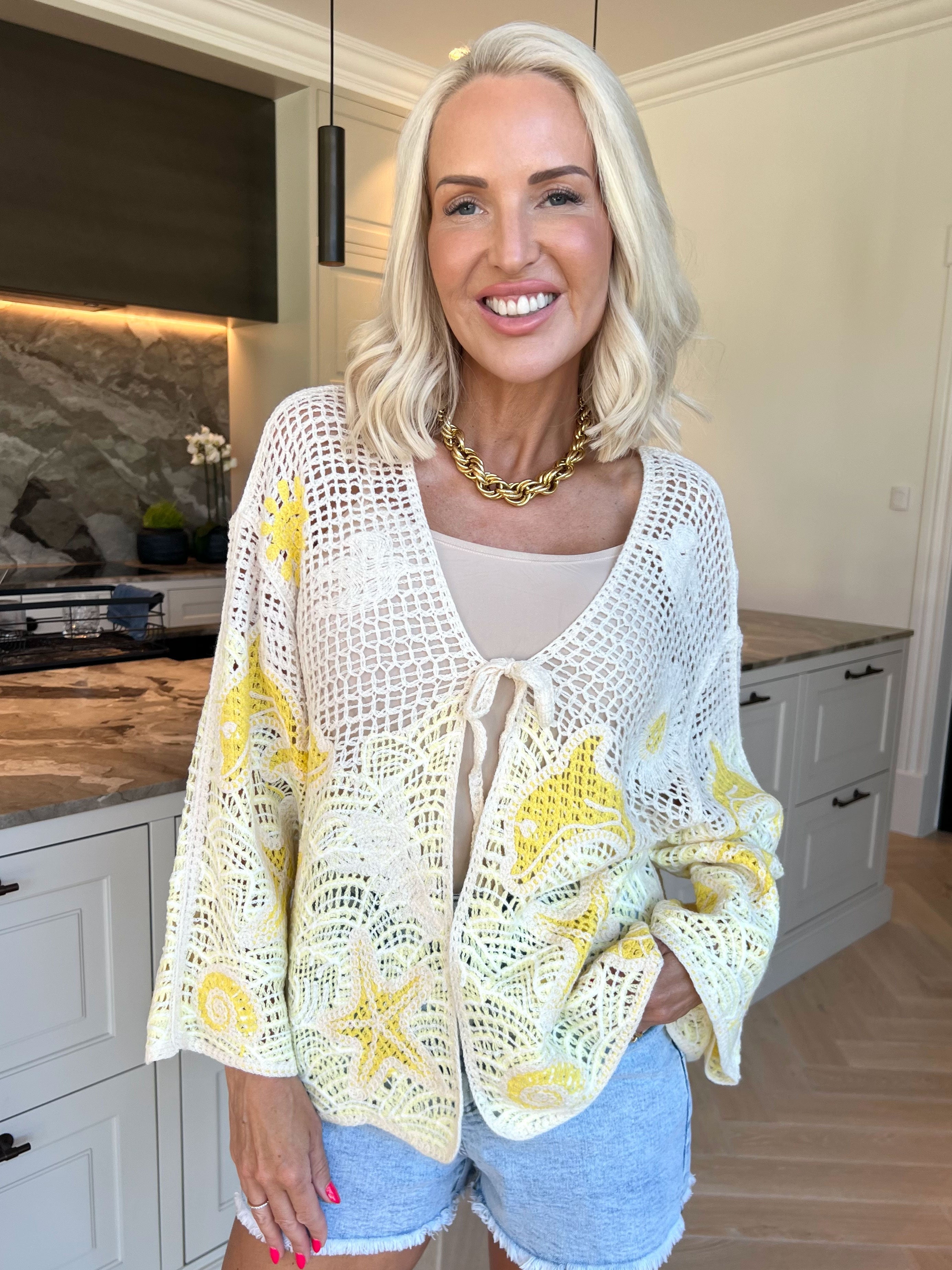 Diana - Hæklet bomulds cardigan med sommermotiver
