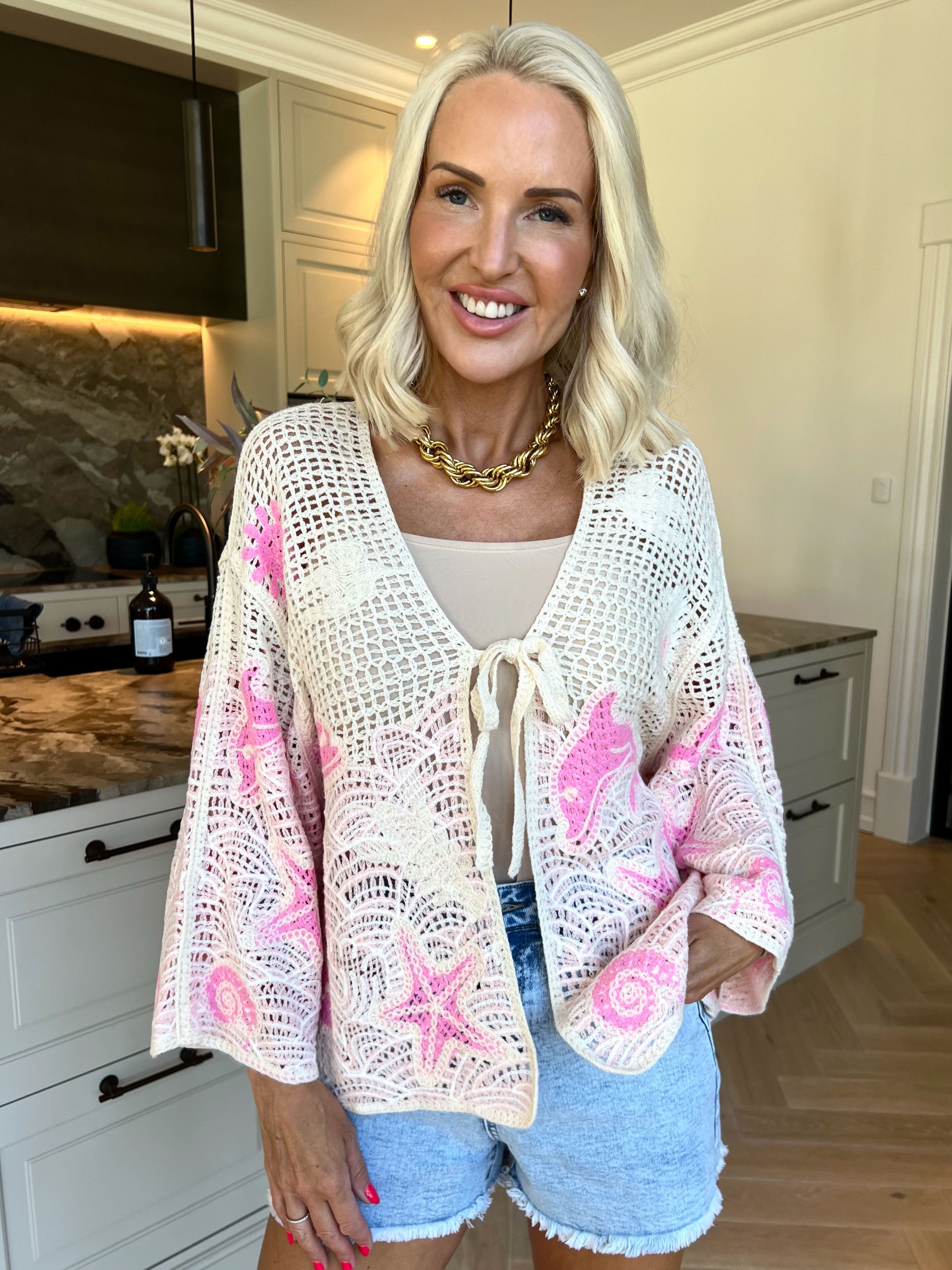 Diana - Hæklet bomulds cardigan med sommermotiver