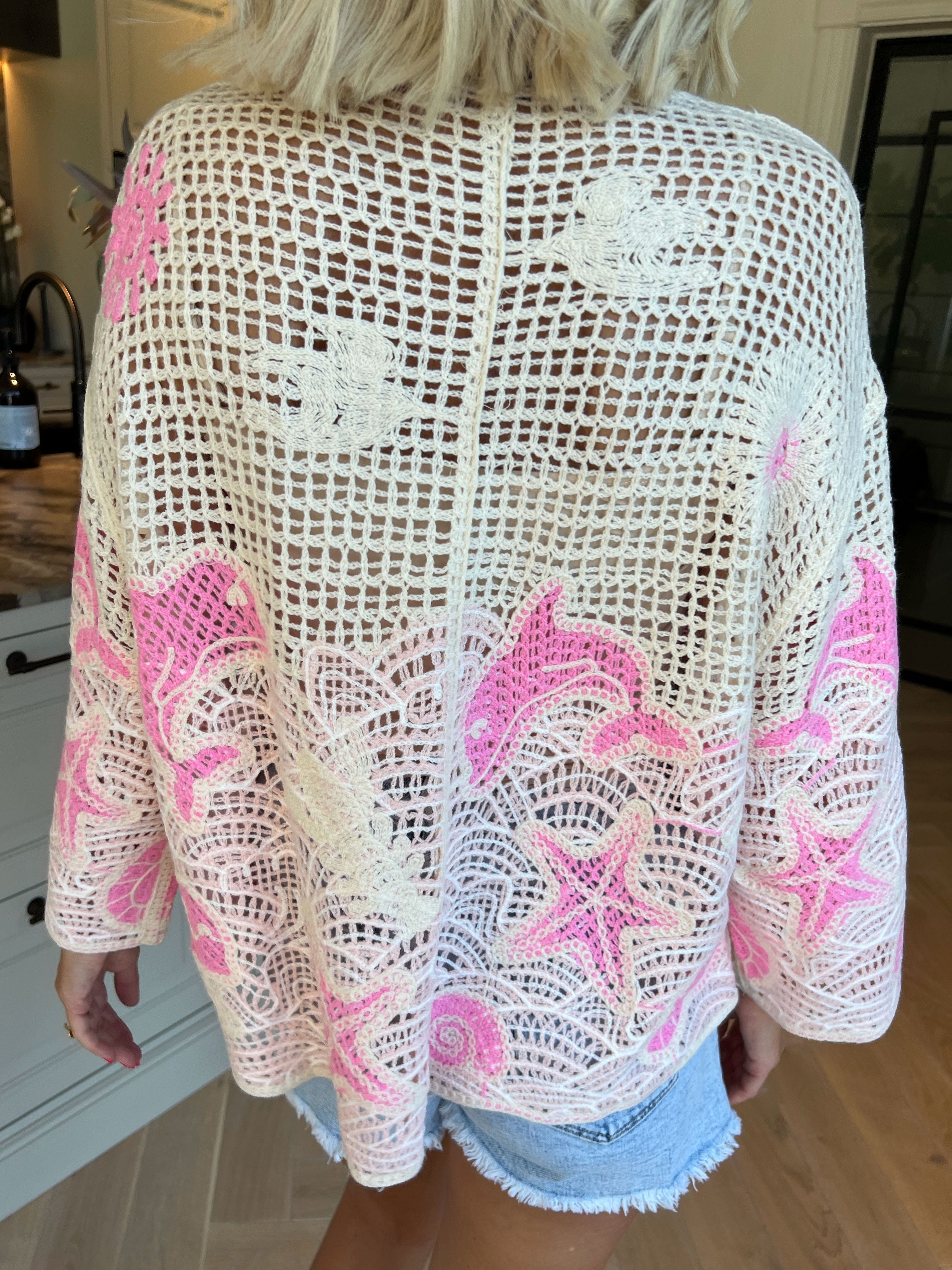 Diana - Hæklet bomulds cardigan med sommermotiver
