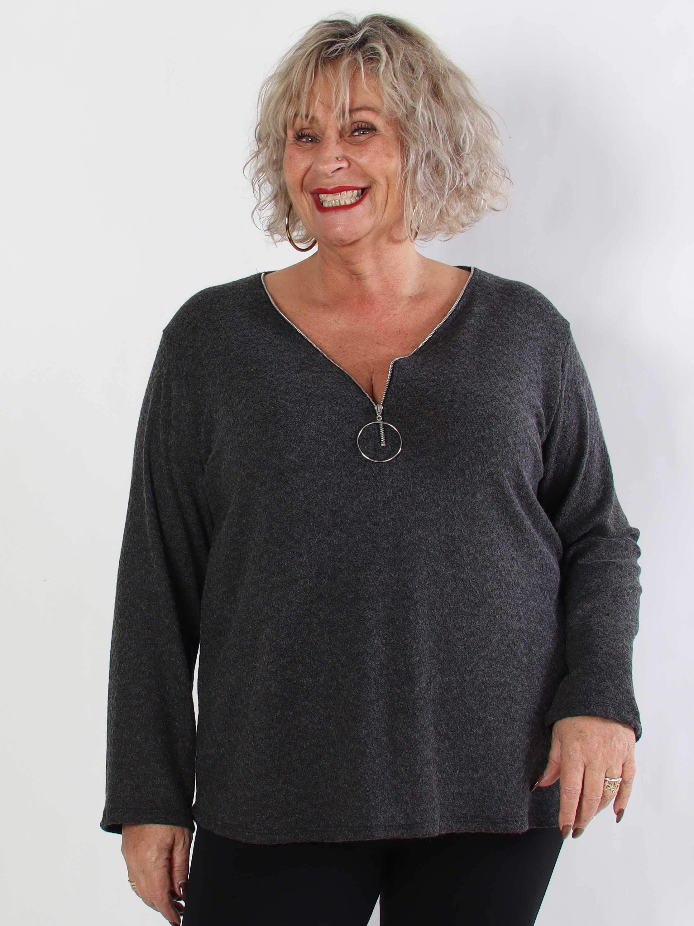Dido - Enkel plus size tröja med dragkedja