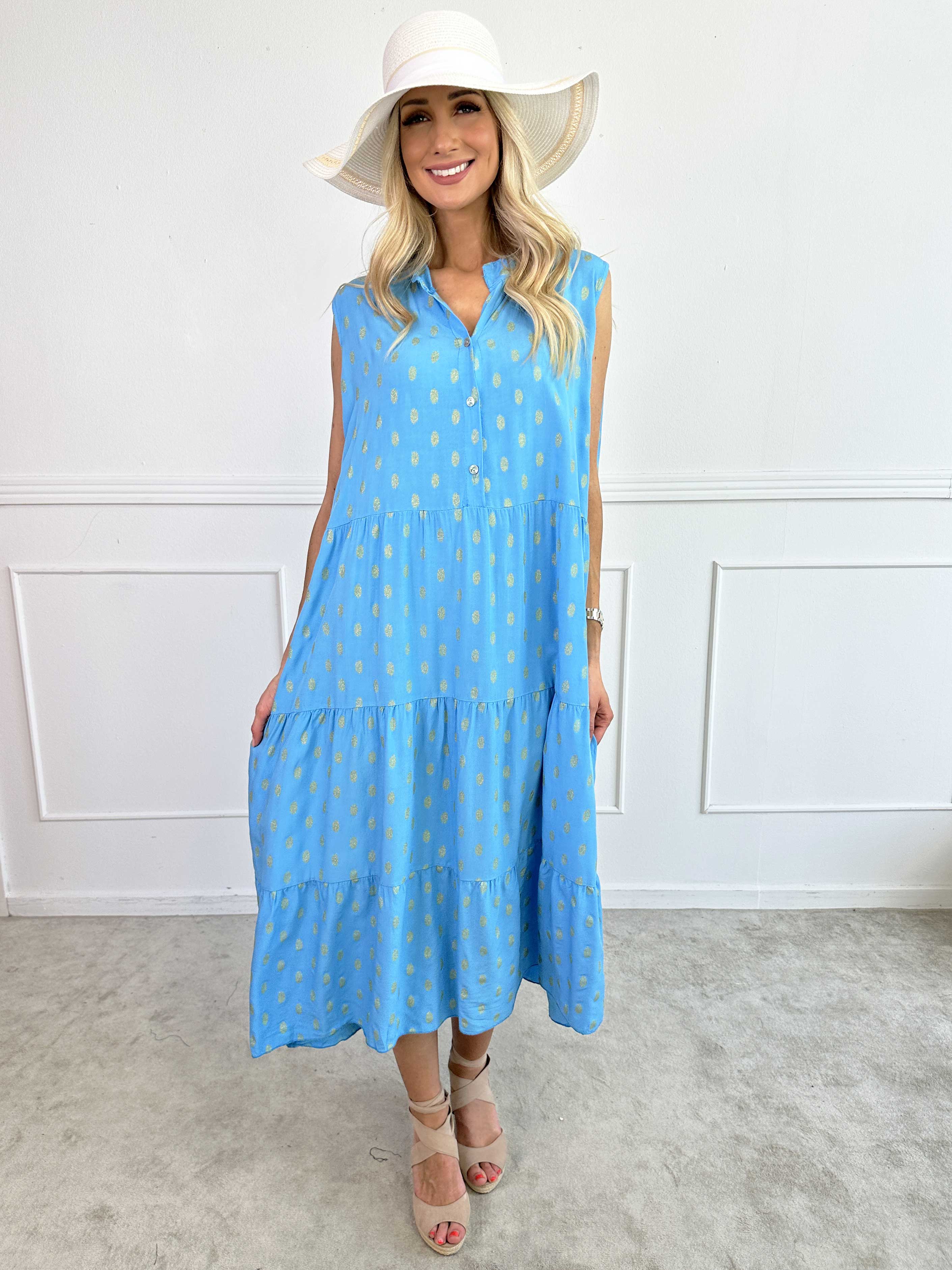 Dotti Gold Sleeveless - Klänning med lager på lager look i viskos