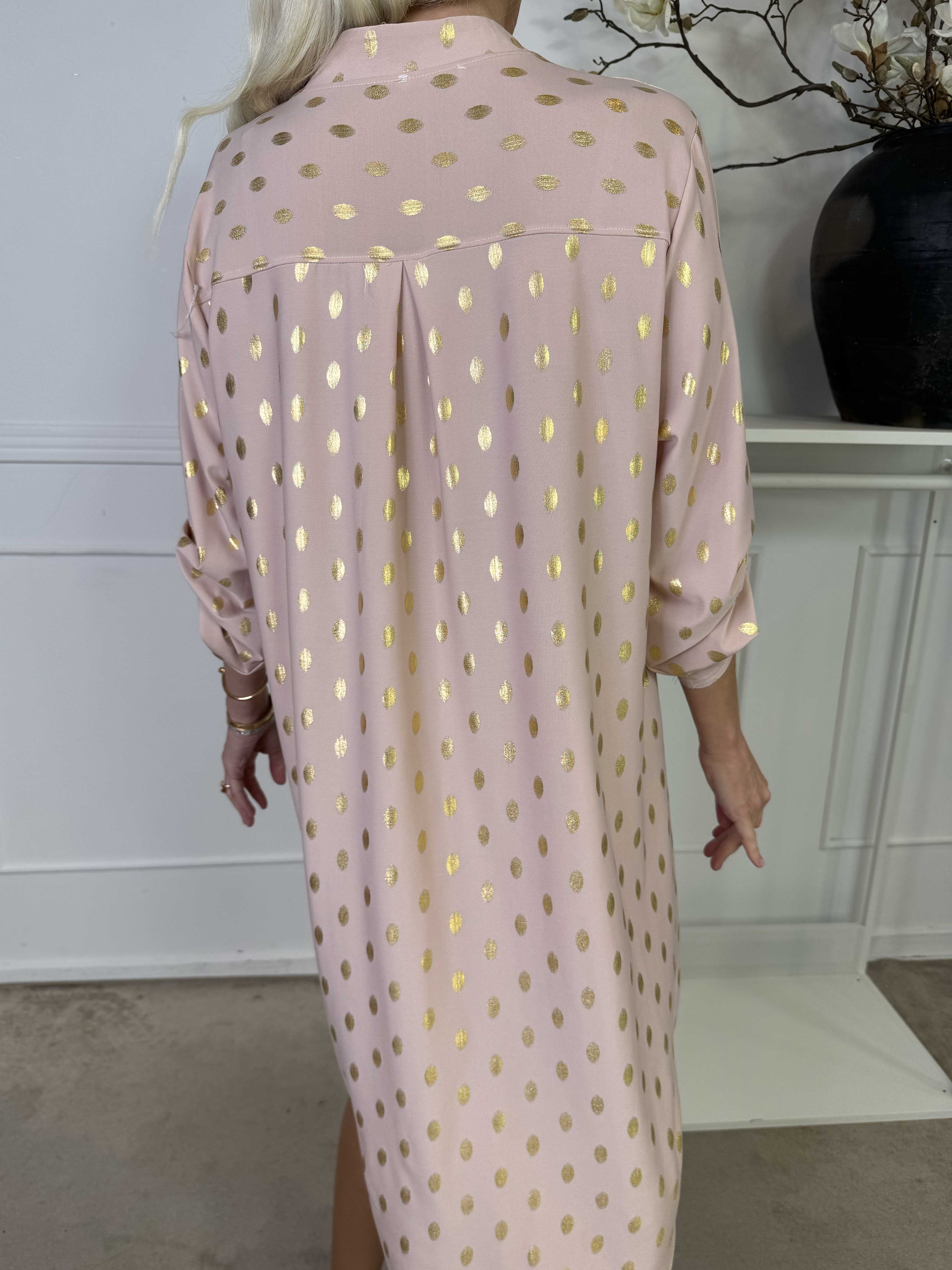 Ebba Gold Long - Elastisk klänning med guldprickar