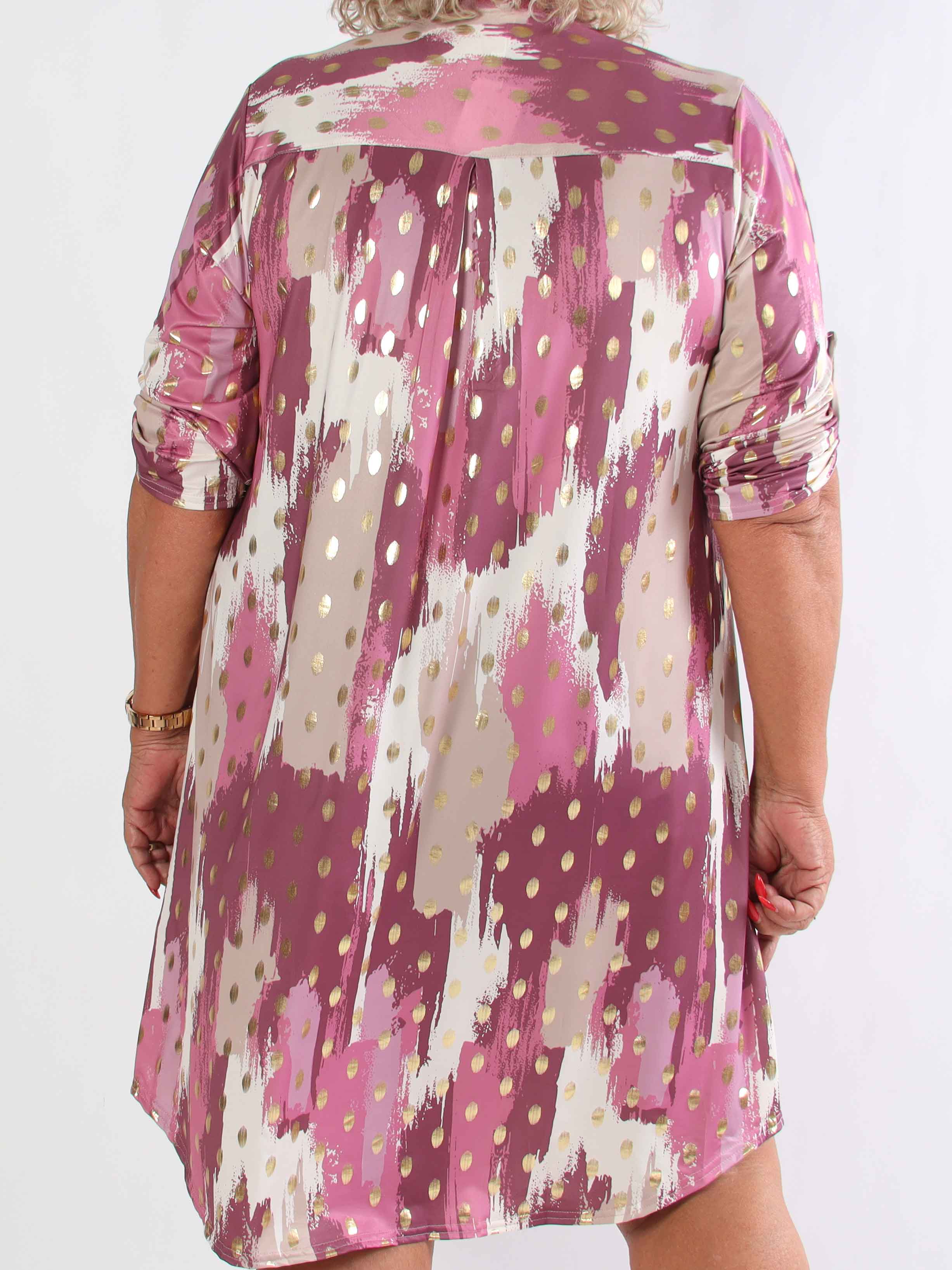 Ebba Paint Long - Elastisk flerfärgad plus size klänning med guldprickar