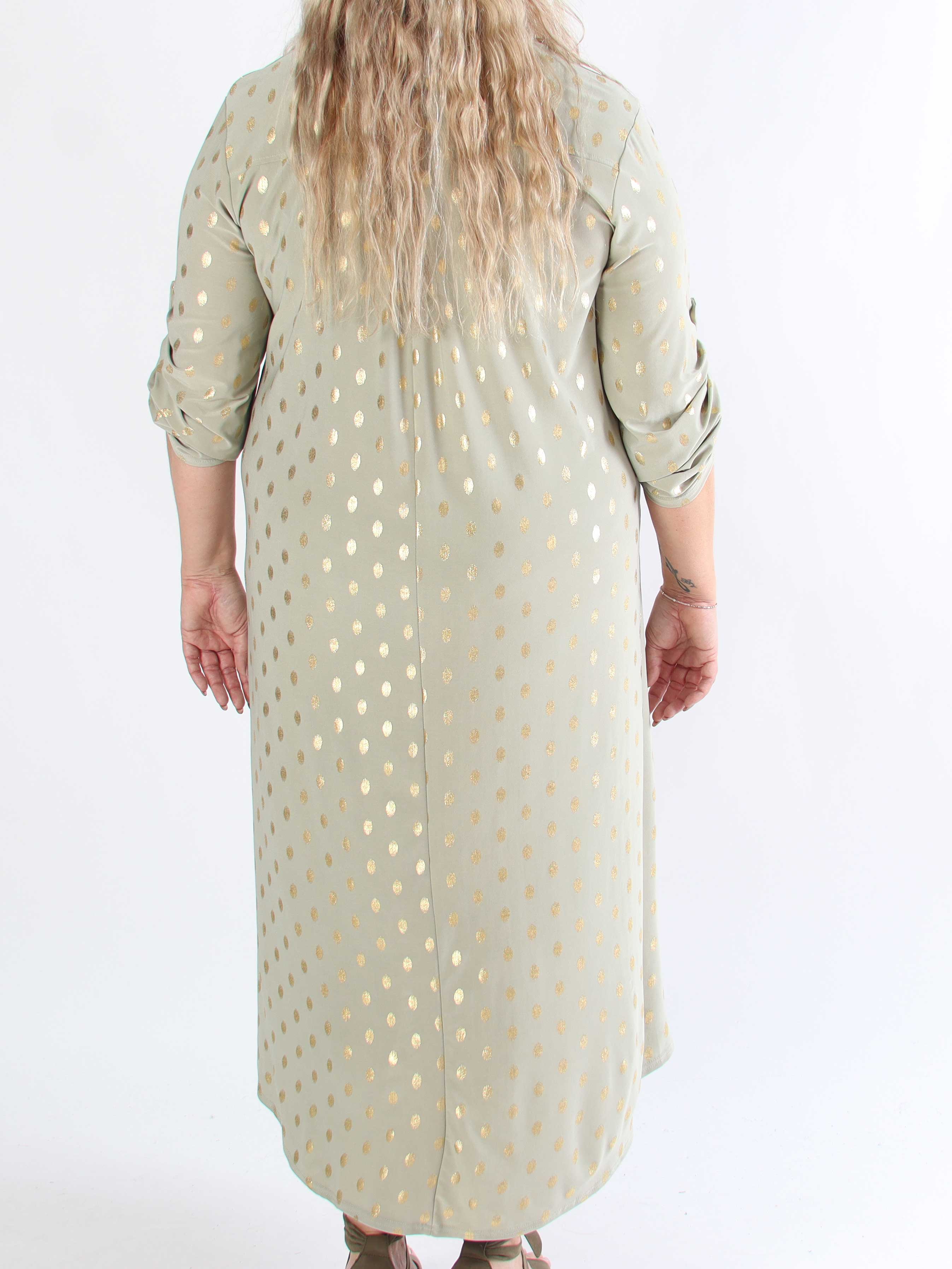Ebba Gold Dress - Elastisk långklänning i plusstorlek med guldprickar
