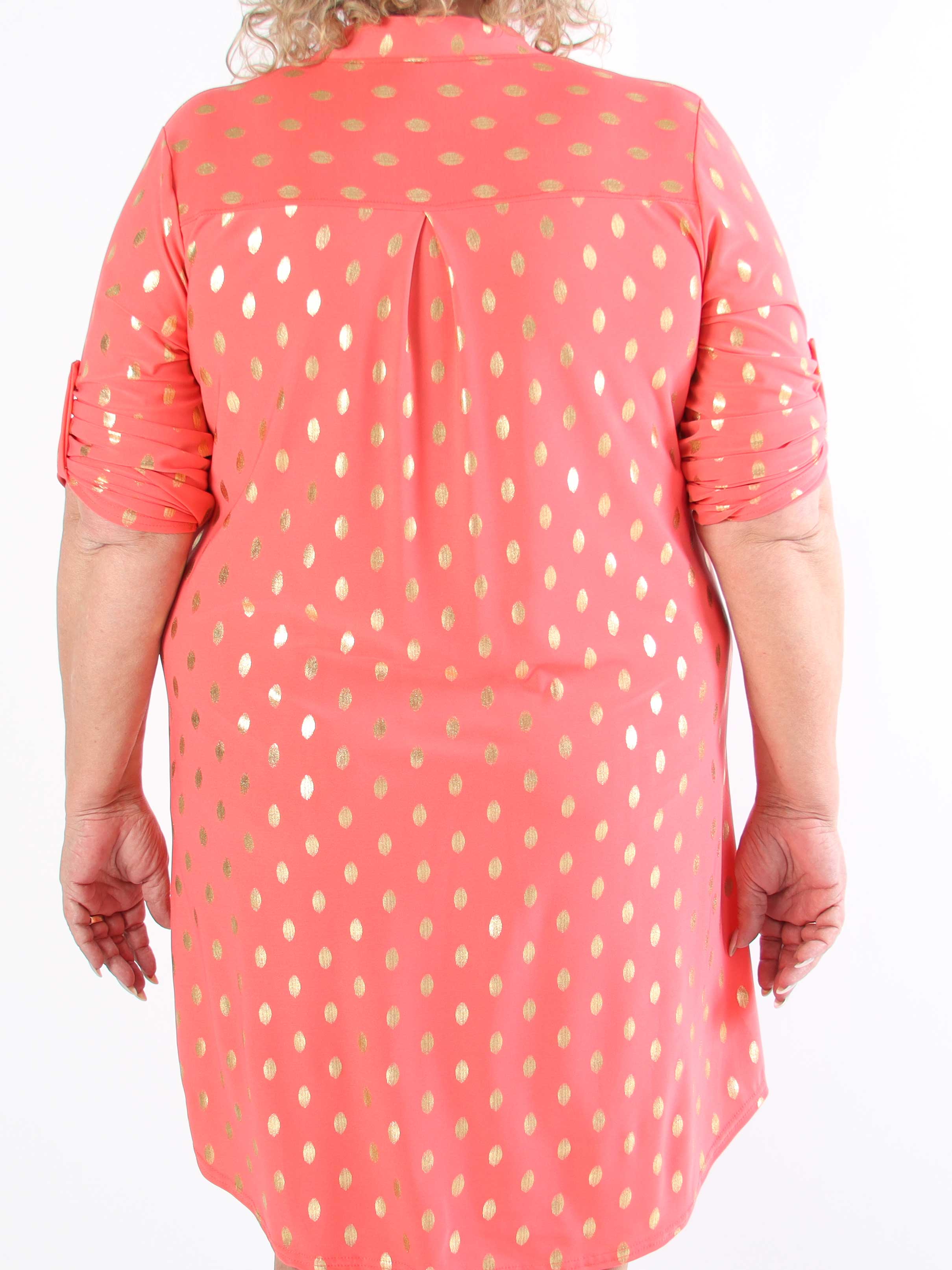 Ebba Gold Long - Elastisk plus size-klänning med guldprickar
