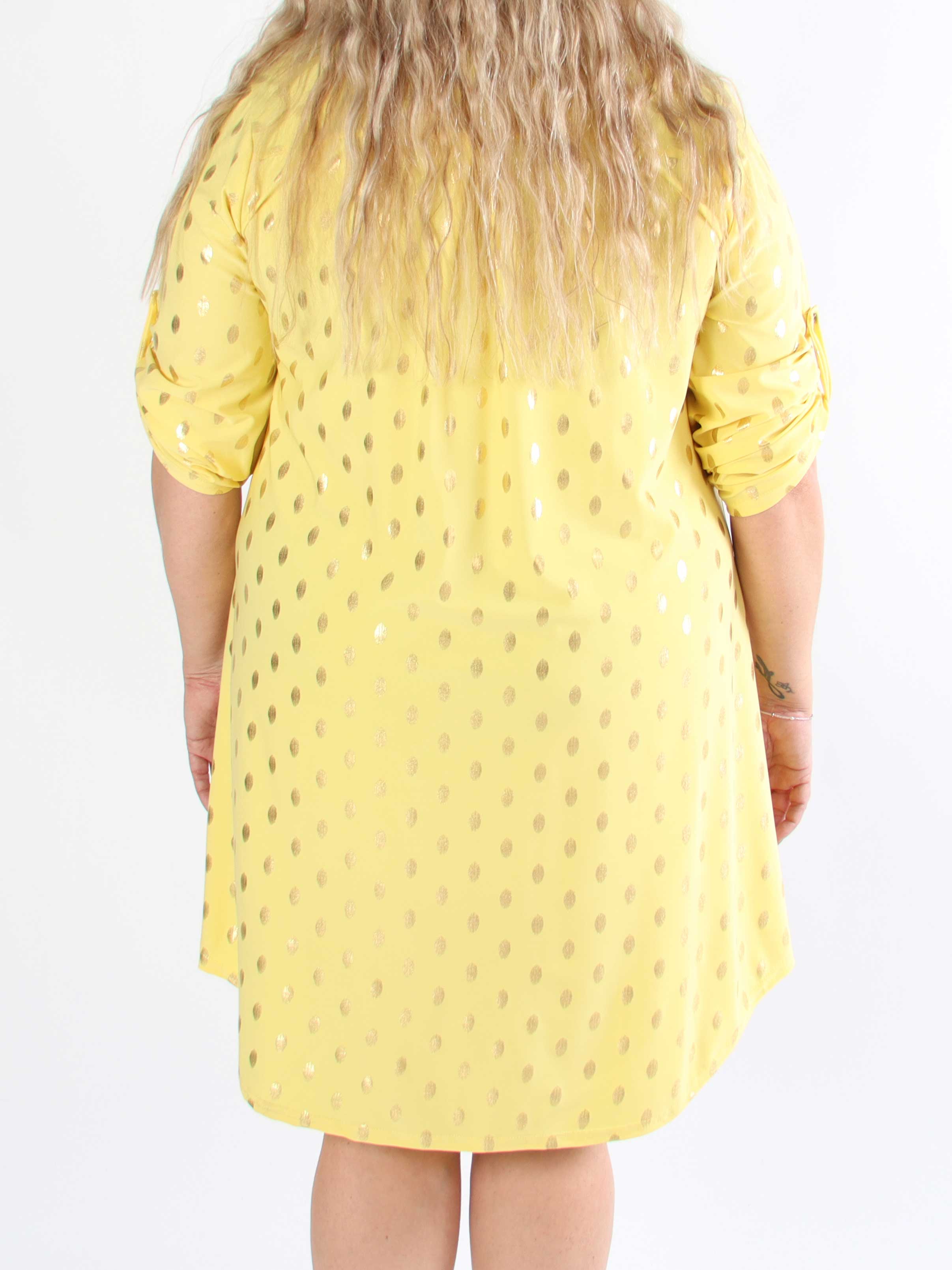 Ebba Gold Long - Elastisk plus size-klänning med guldprickar
