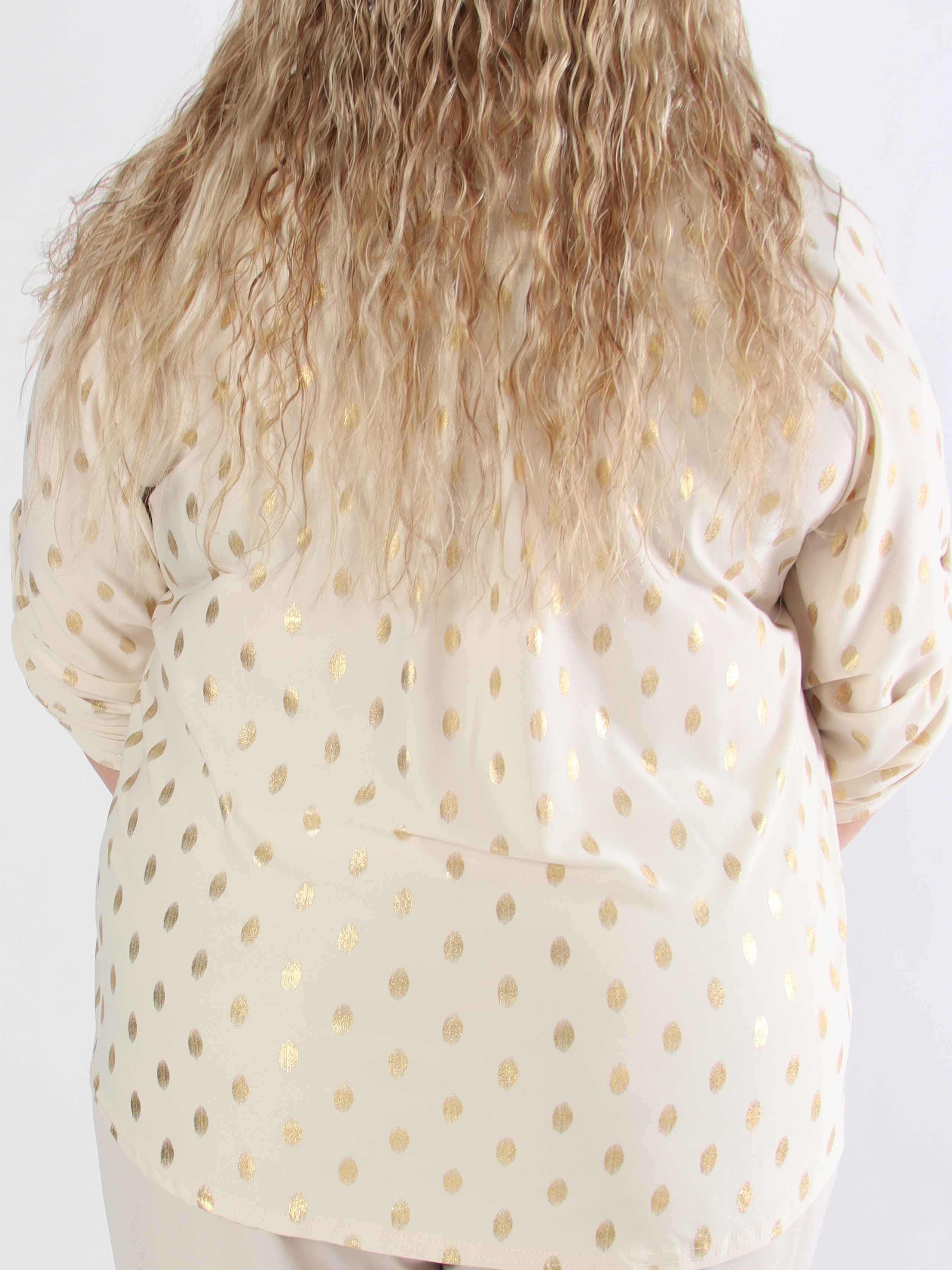 Ebba Gold Shirt - Elastisk plus size blus med guld prickar