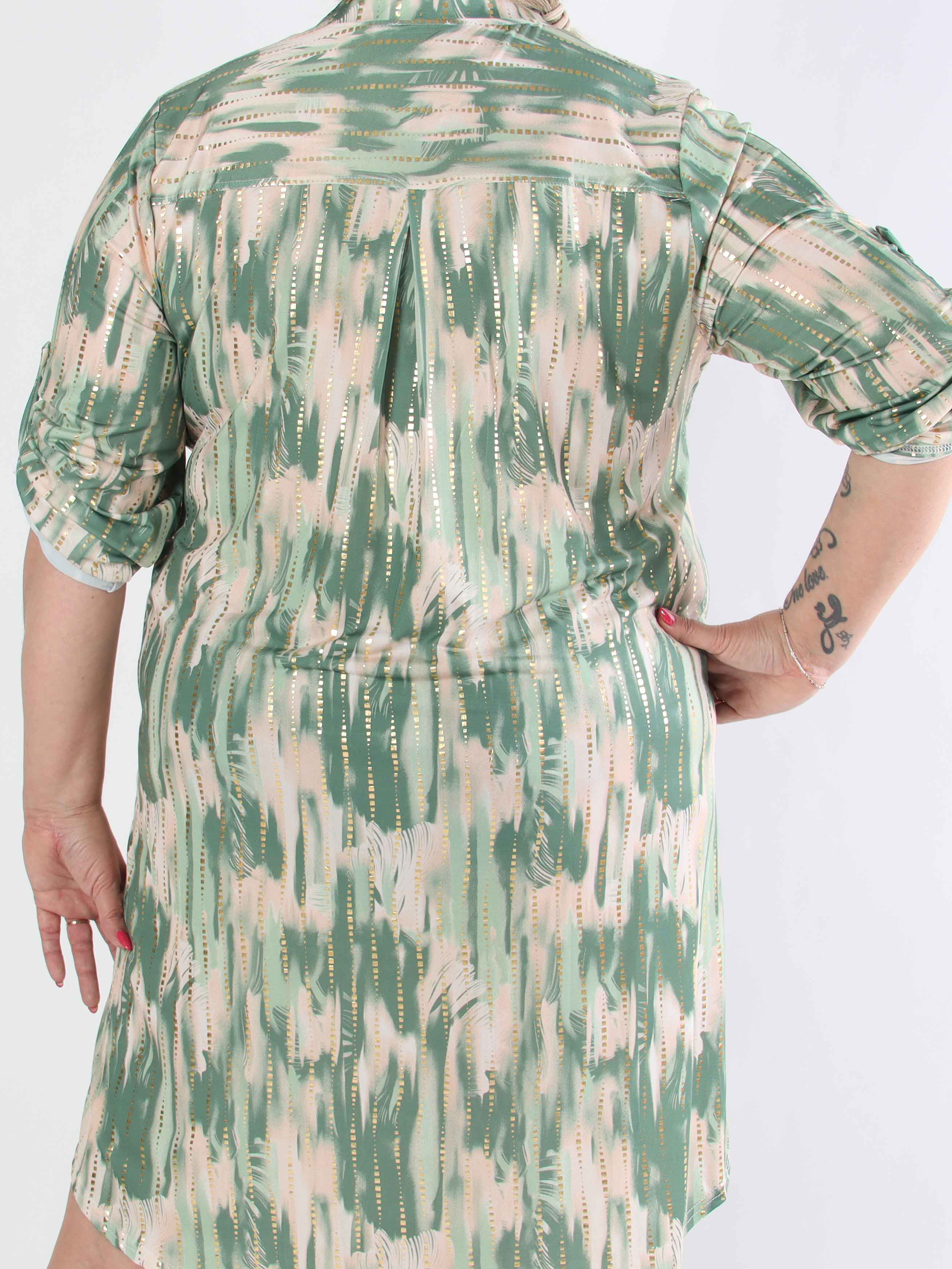 Ebba Pattern Long - Elastisk mönstrad plus size klänning med gulddetaljer