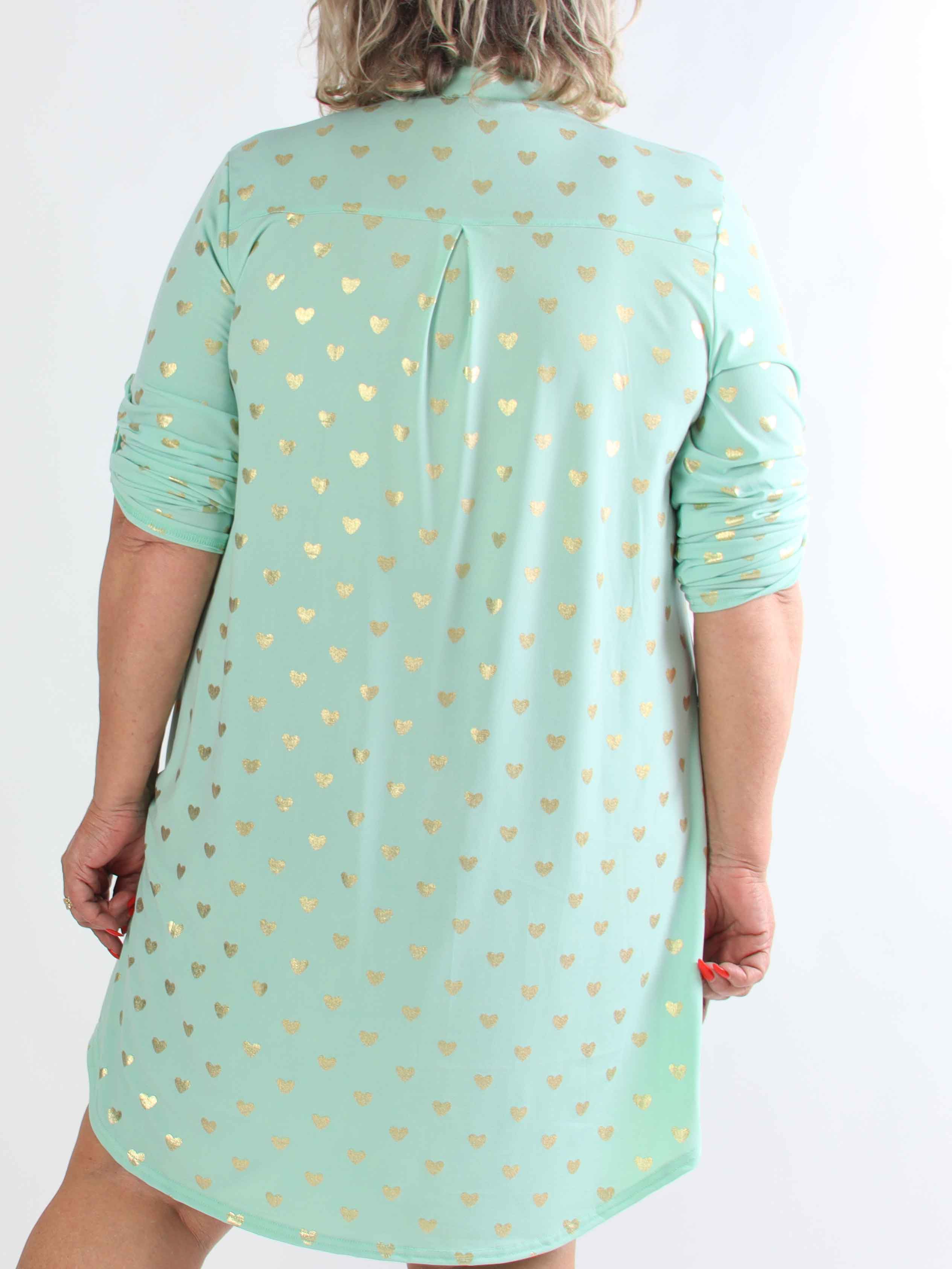 Ebba Gold Heart - Plus size resårklänning med guldfärgade hjärtdetaljer