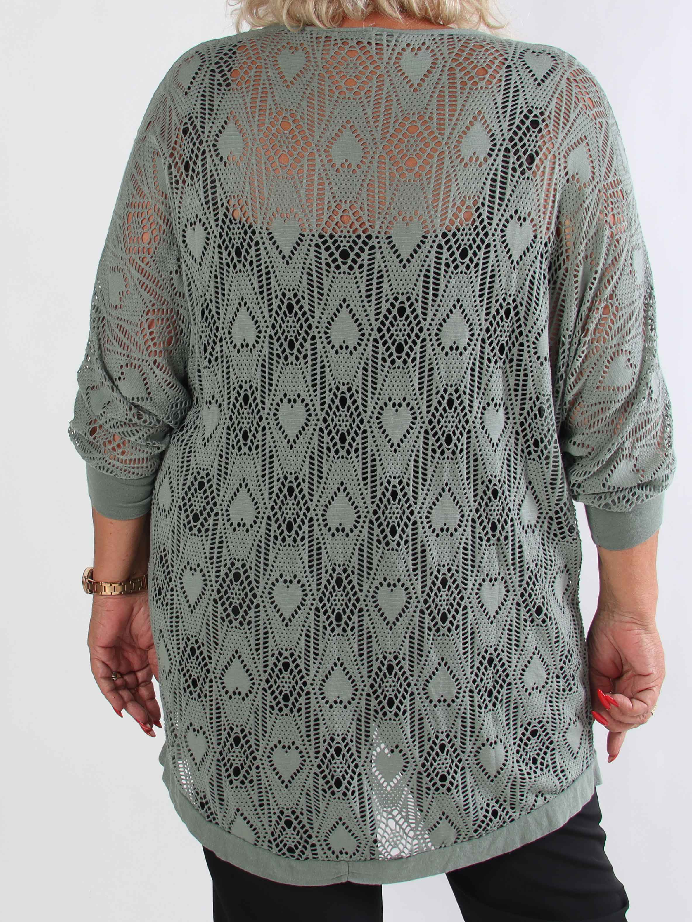 Elly Long - Lätt plus size kofta i viskos med hålmönster