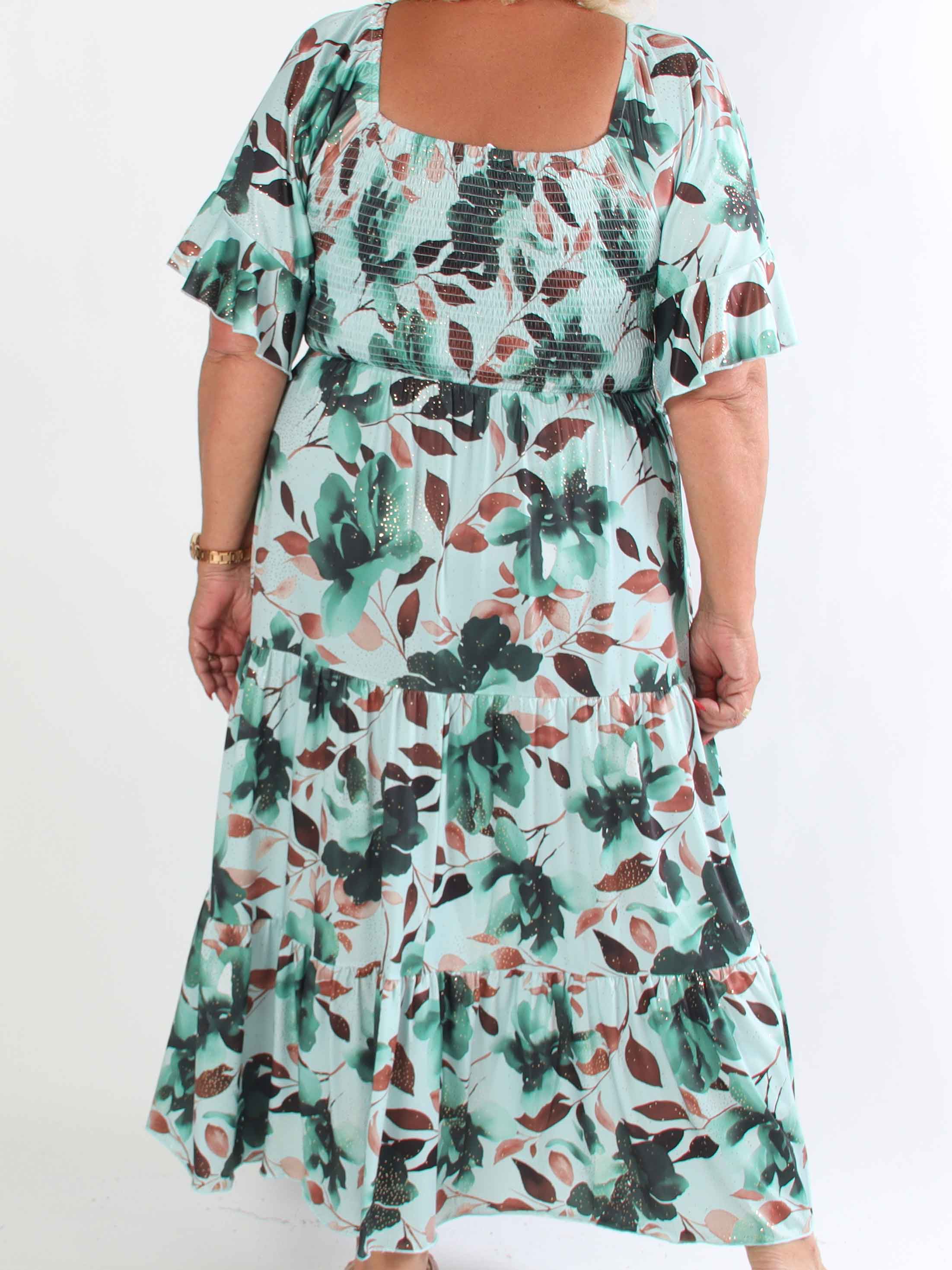Elna Fiore - Blommig elastisk plus size klänning med smock över bysten
