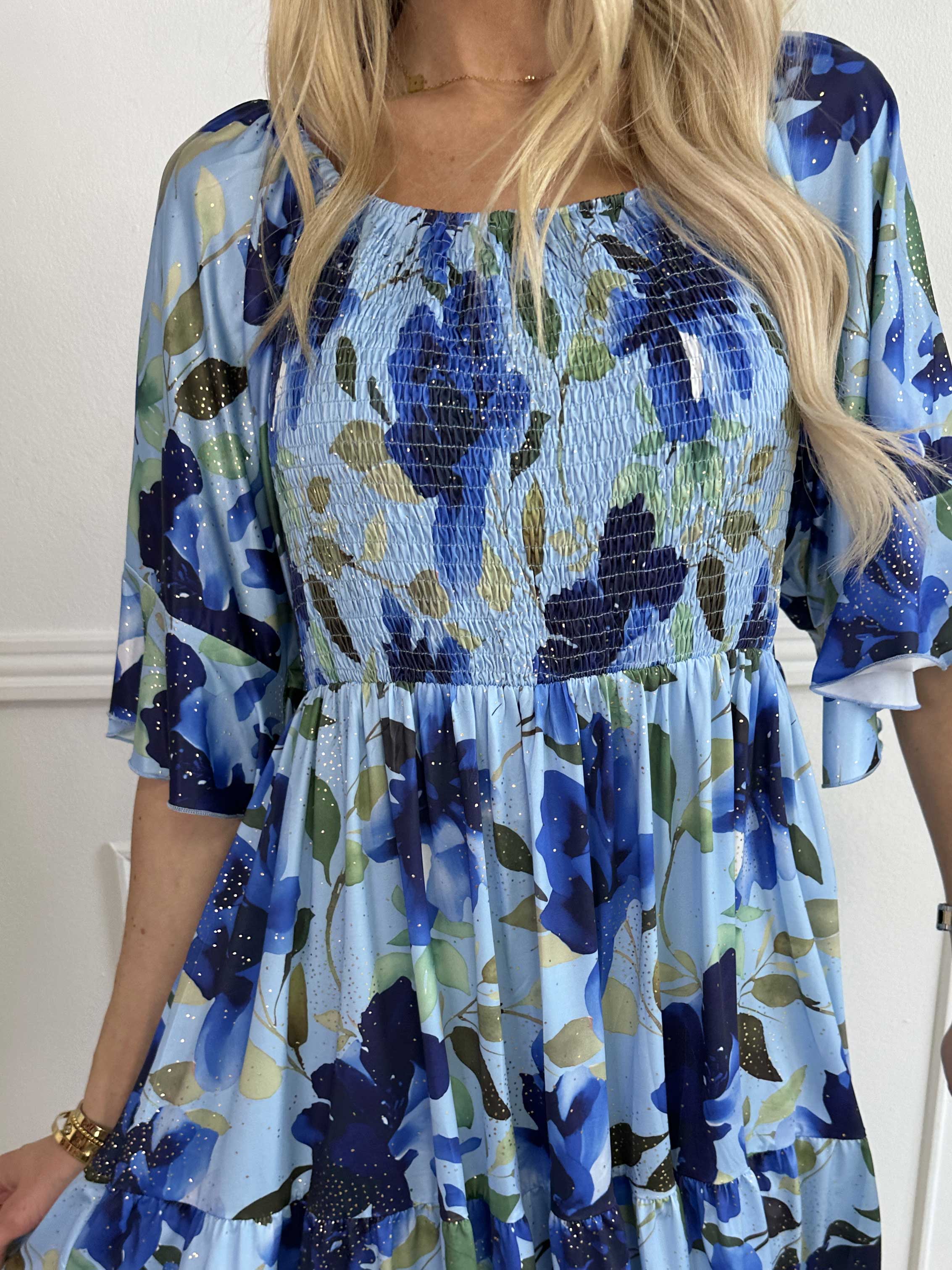 Elna Fiore Short - Blommig elastisk klänning med smock över bysten