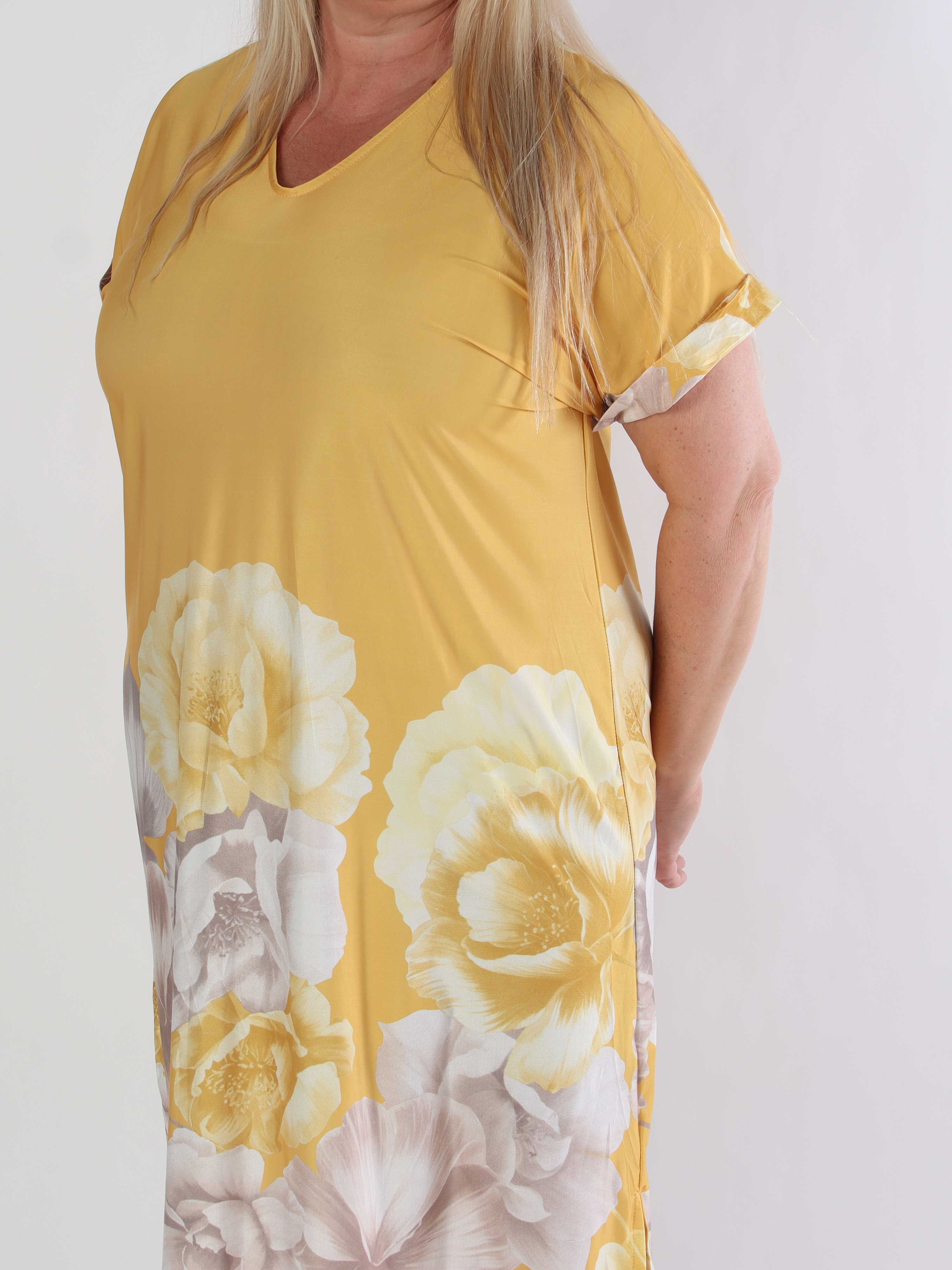 Evie Peony - Plus size tunikaklänning i elastiskt tyg med blomstermönster