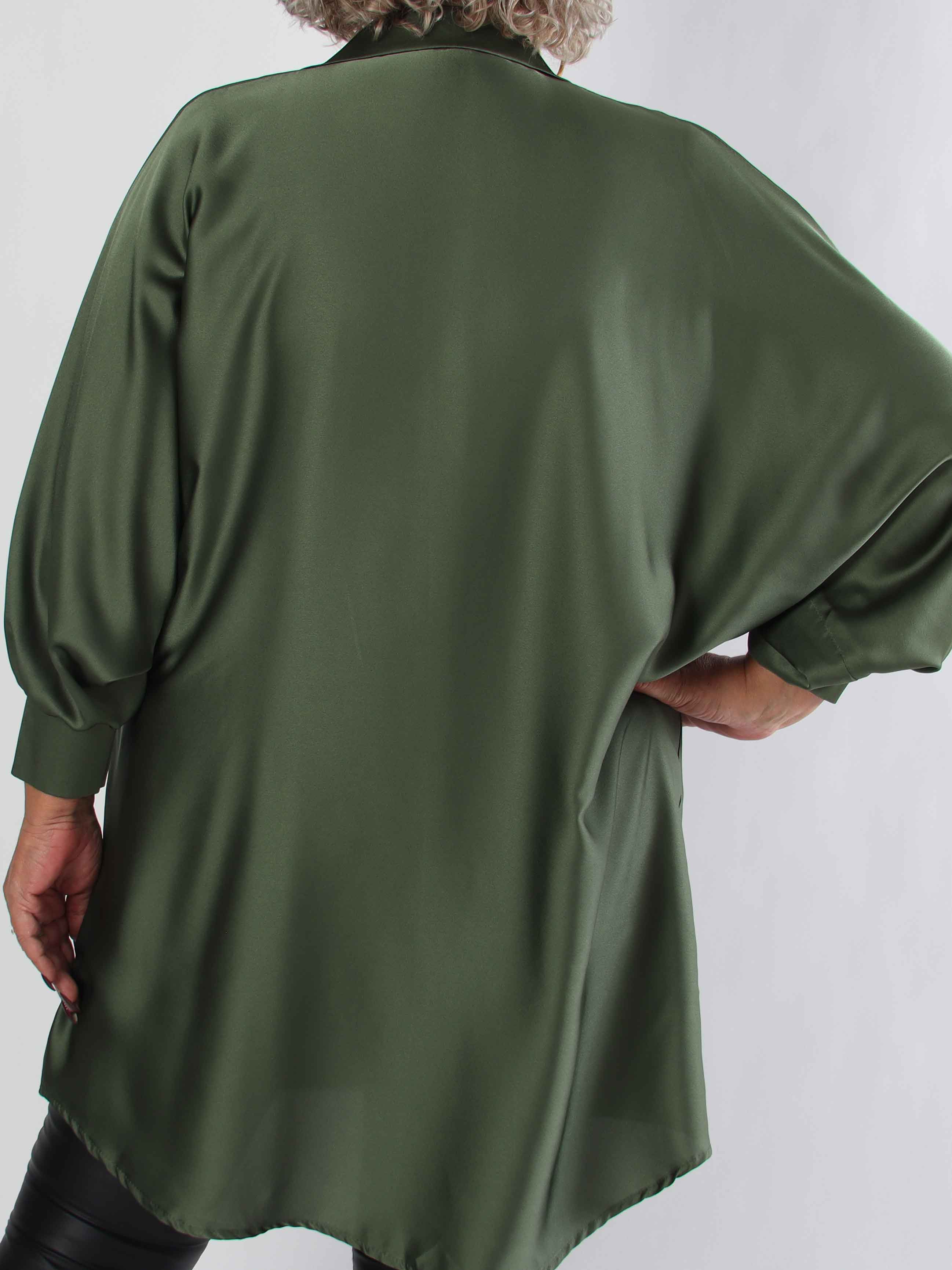 Feliciti long - Shiny plus size skjortklänning med fladdermusärmar