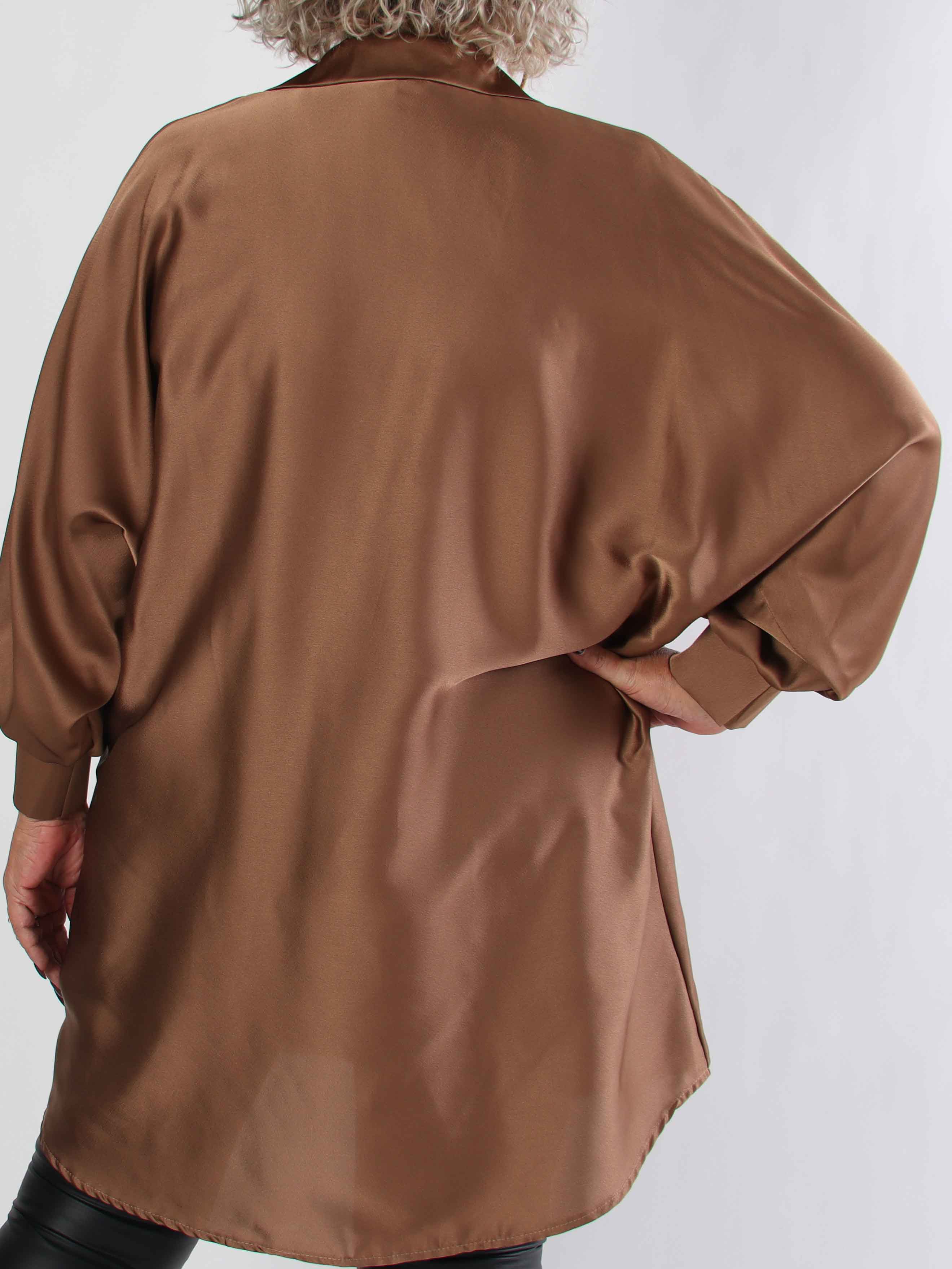 Feliciti long - Shiny plus size skjortklänning med fladdermusärmar