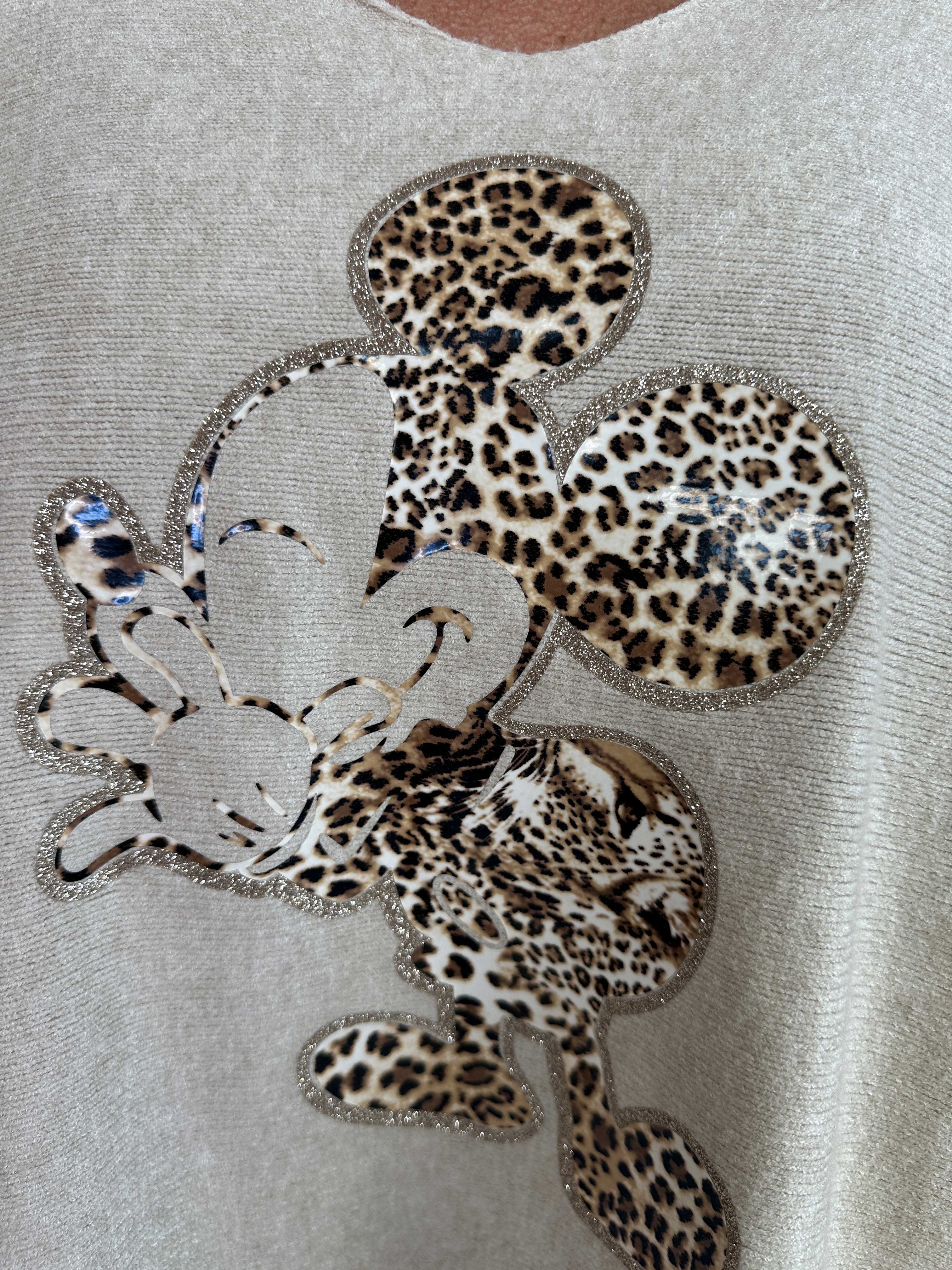 Mouse - Mjuk tröja med mickey tryck i leopardmönster
