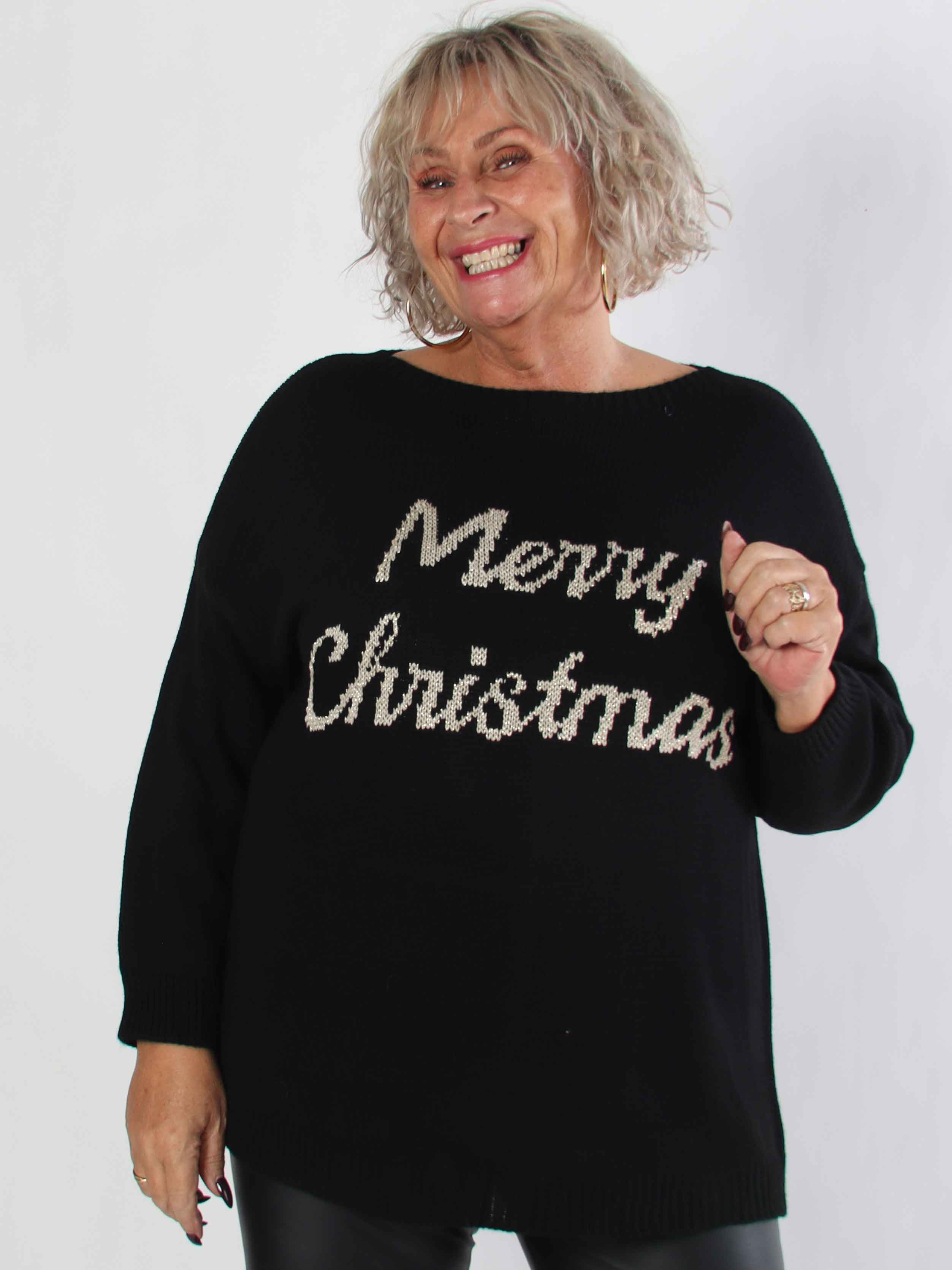 Merry - Plus size jultröja med guldfärgad text