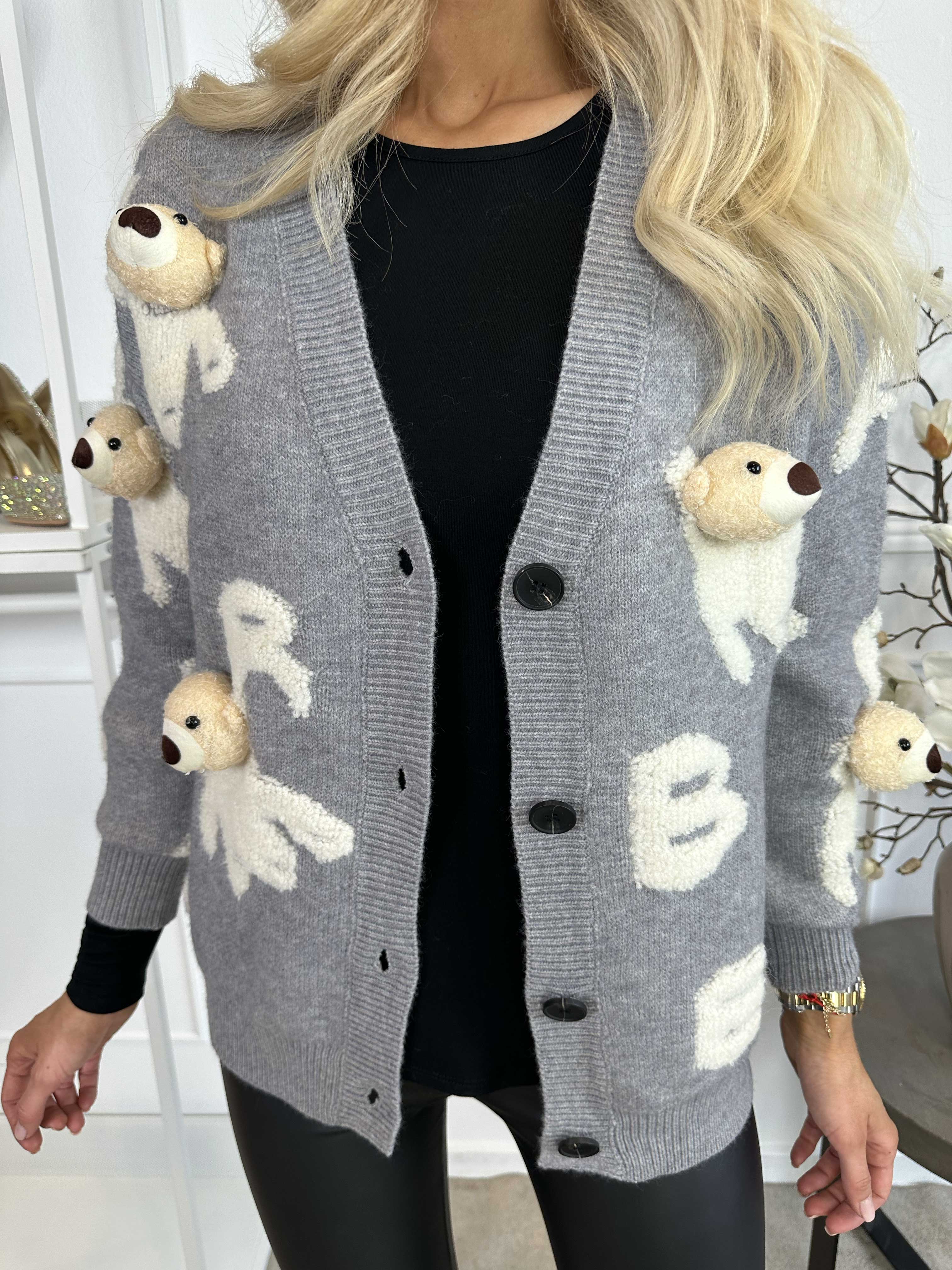 Teddy - Söt mjuk stickad kofta med teddybjörnar