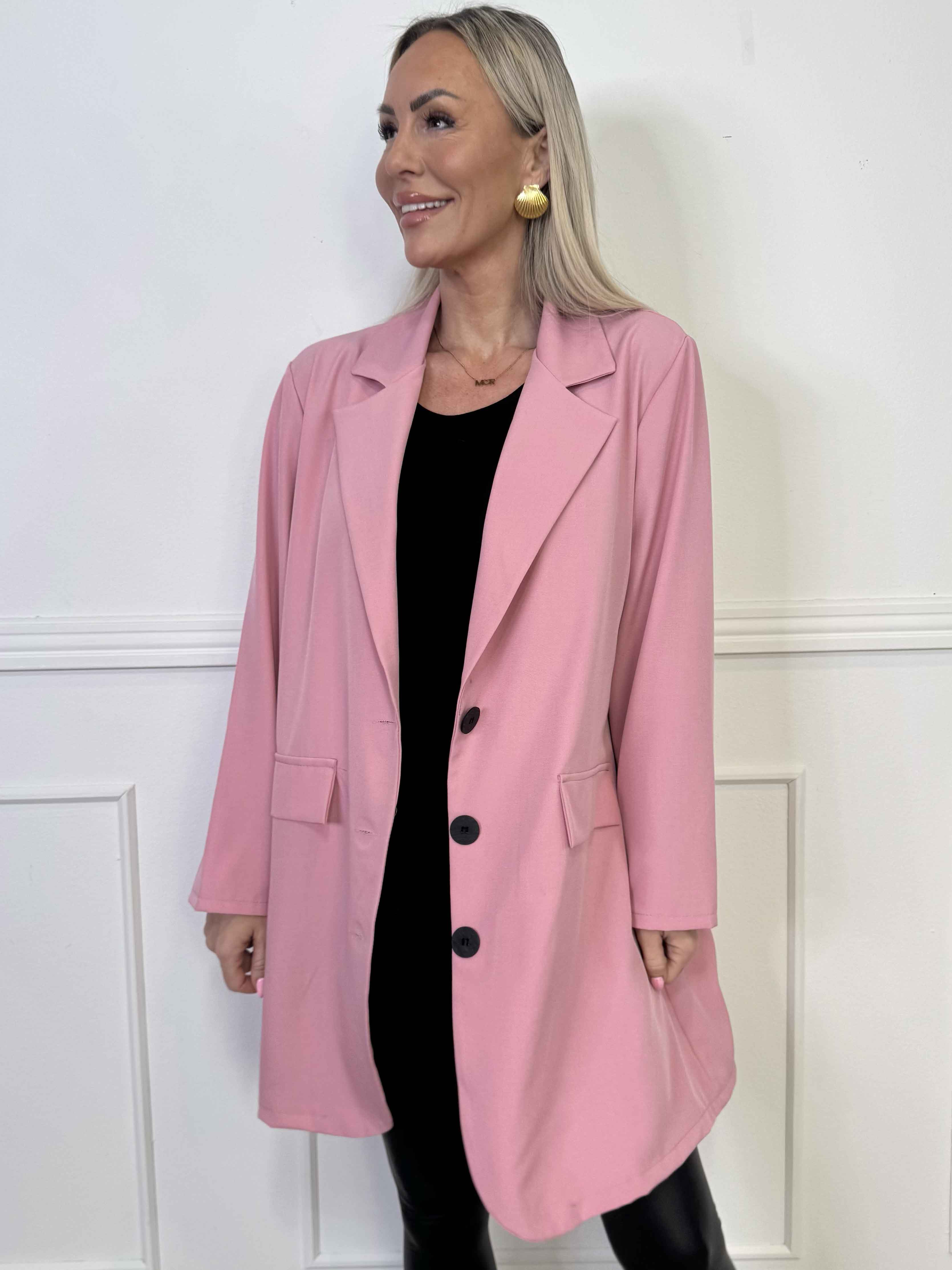 Lanthe Long Plain - Lang ensfarvet blazer
