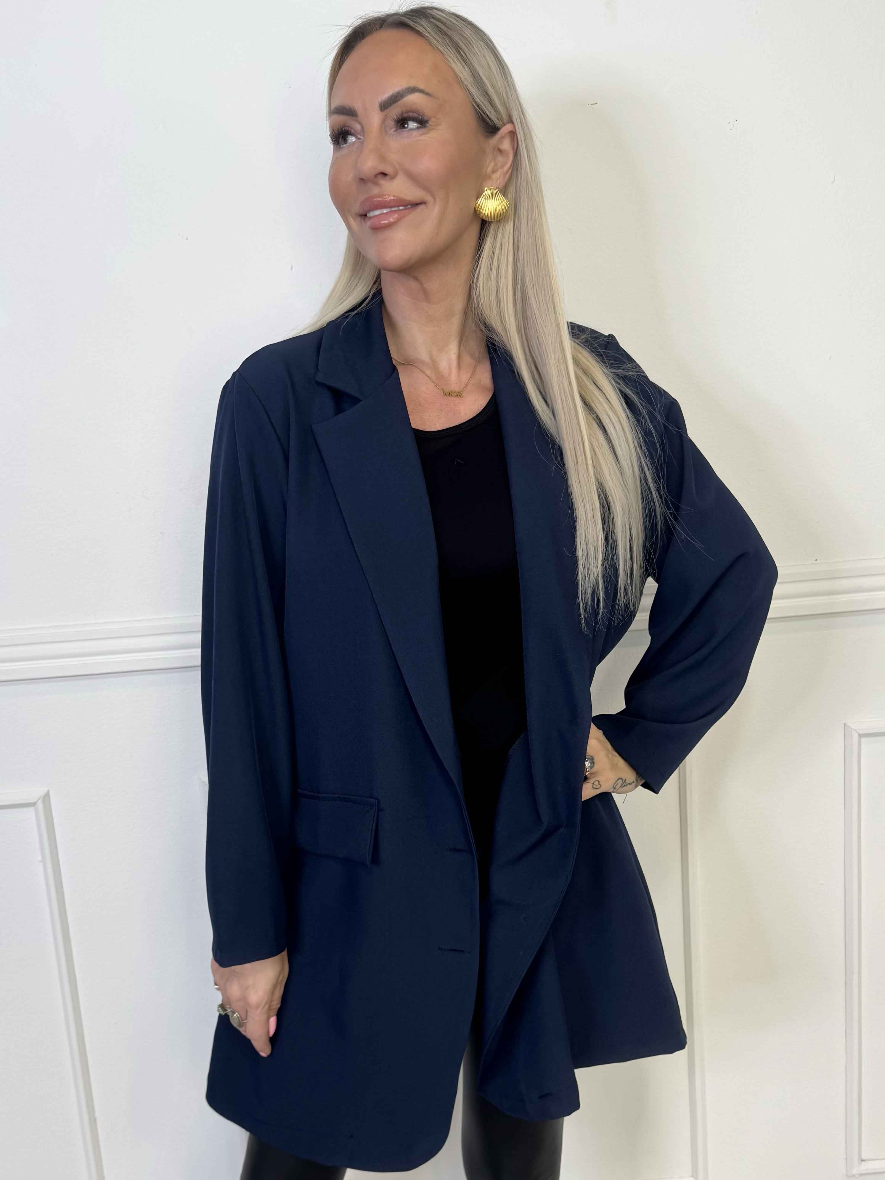 Lanthe Long Plain - Lang ensfarvet blazer
